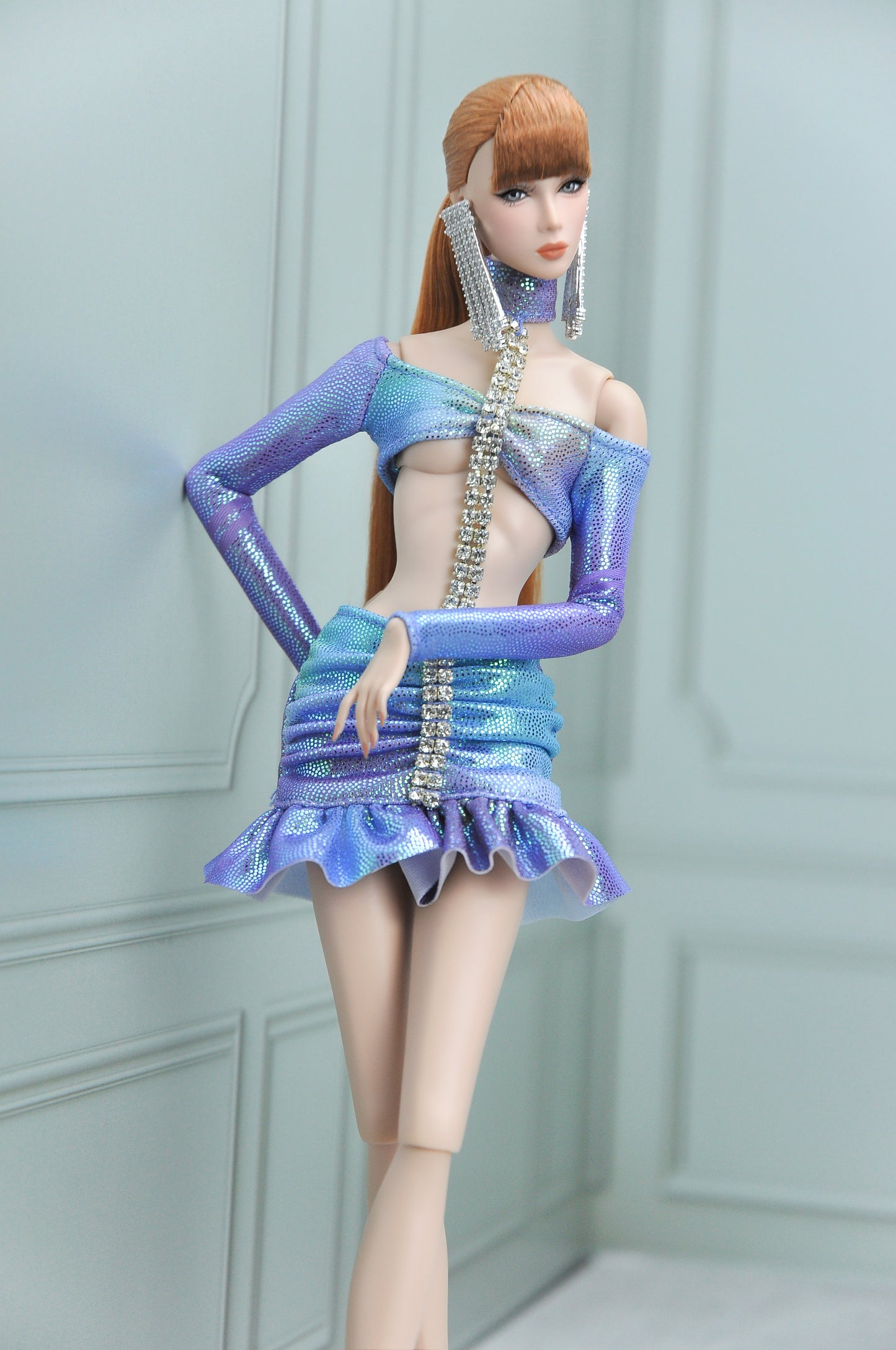 A | SUMMER NEVER ENDS - FASHION ROYALTY doll  - Shimmering jersey body-con cutout outfit with rhinestone embellishment