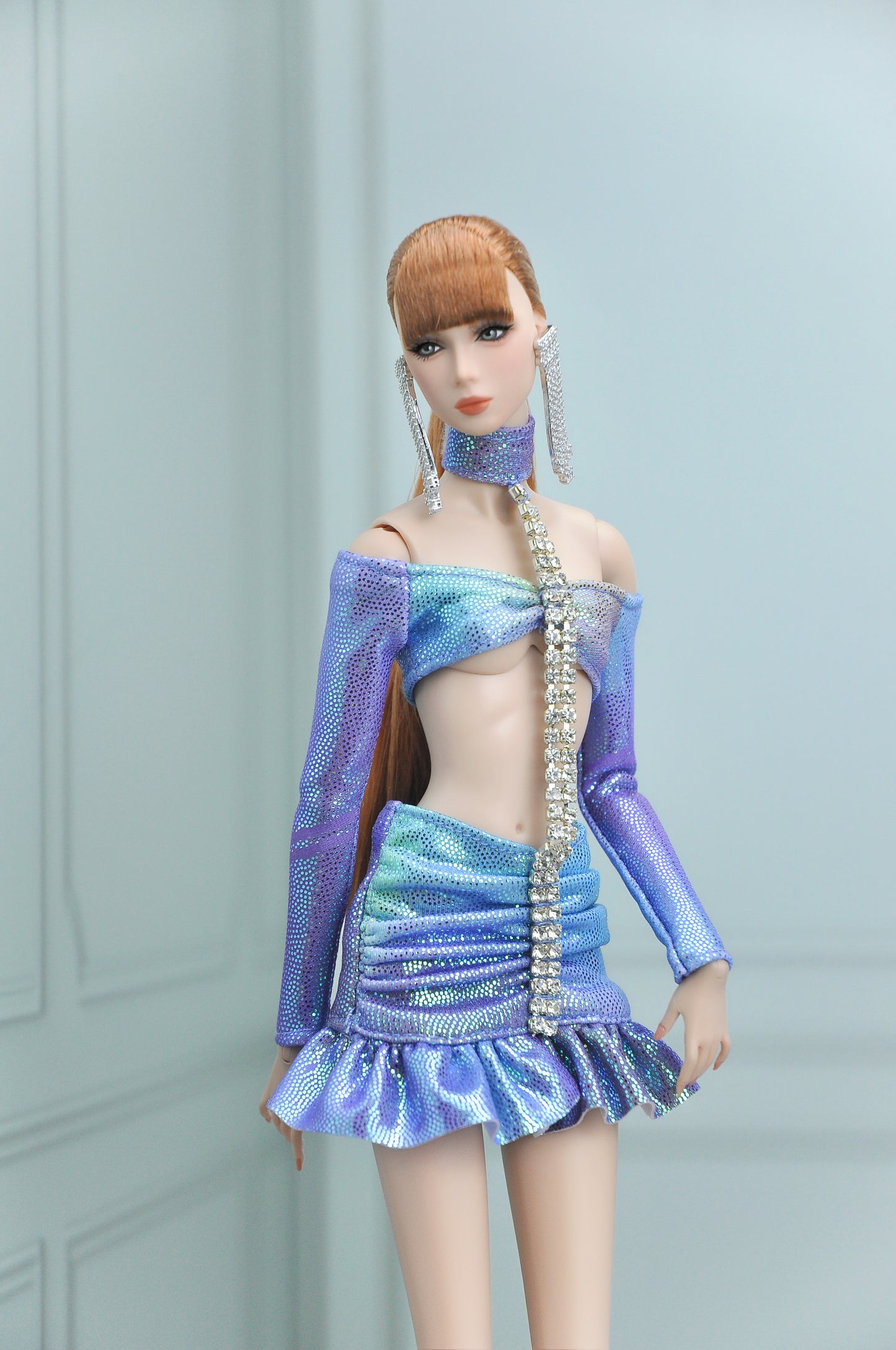 A | SUMMER NEVER ENDS - FASHION ROYALTY doll  - Shimmering jersey body-con cutout outfit with rhinestone embellishment