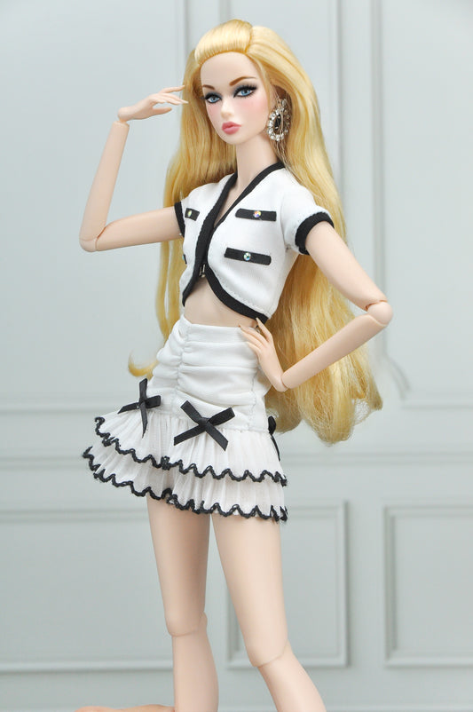 A Girl Next Door - BRUNI | Crop cardian with ruffle skirt and bow embelishment for Fashion Royalty & Poppy Parker doll