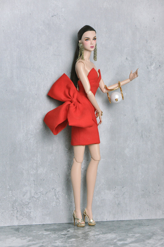 A Women's day Collection | Red dress with bow details for Fashion Royalty & 12 inches doll