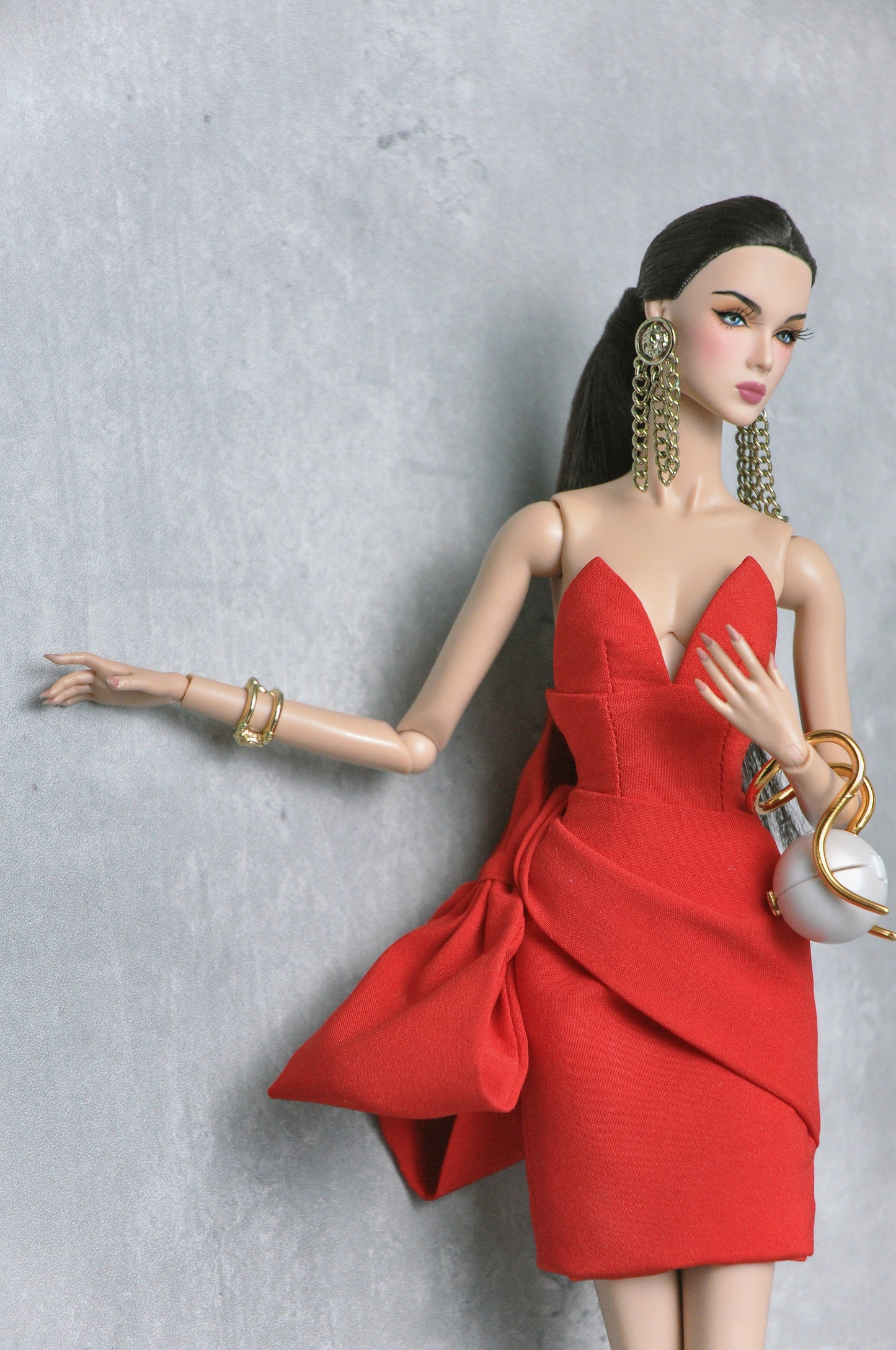 A Women's day Collection | Red dress with bow details for Fashion Royalty & 12 inches doll