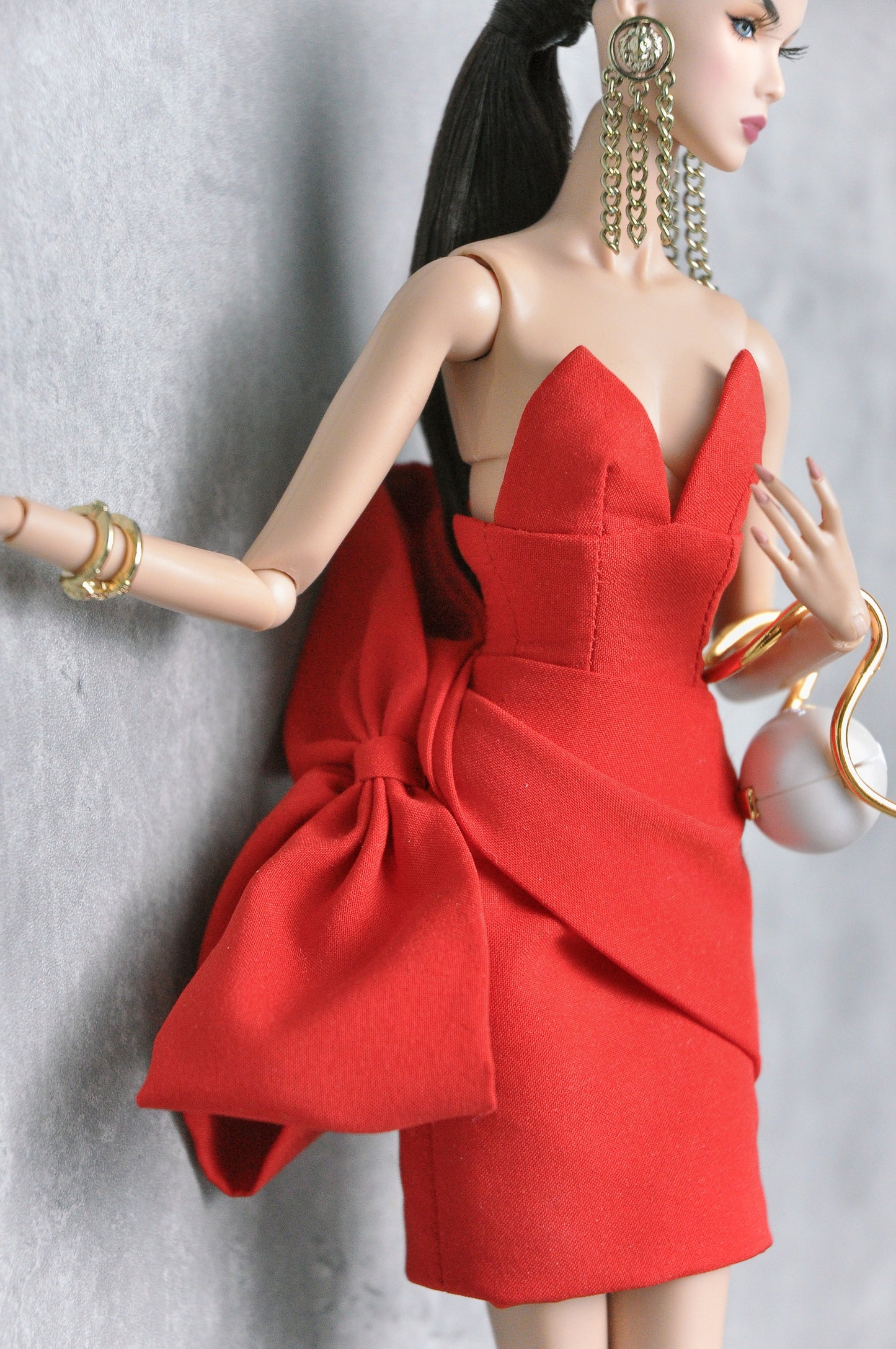 A Women's day Collection | Red dress with bow details for Fashion Royalty & 12 inches doll