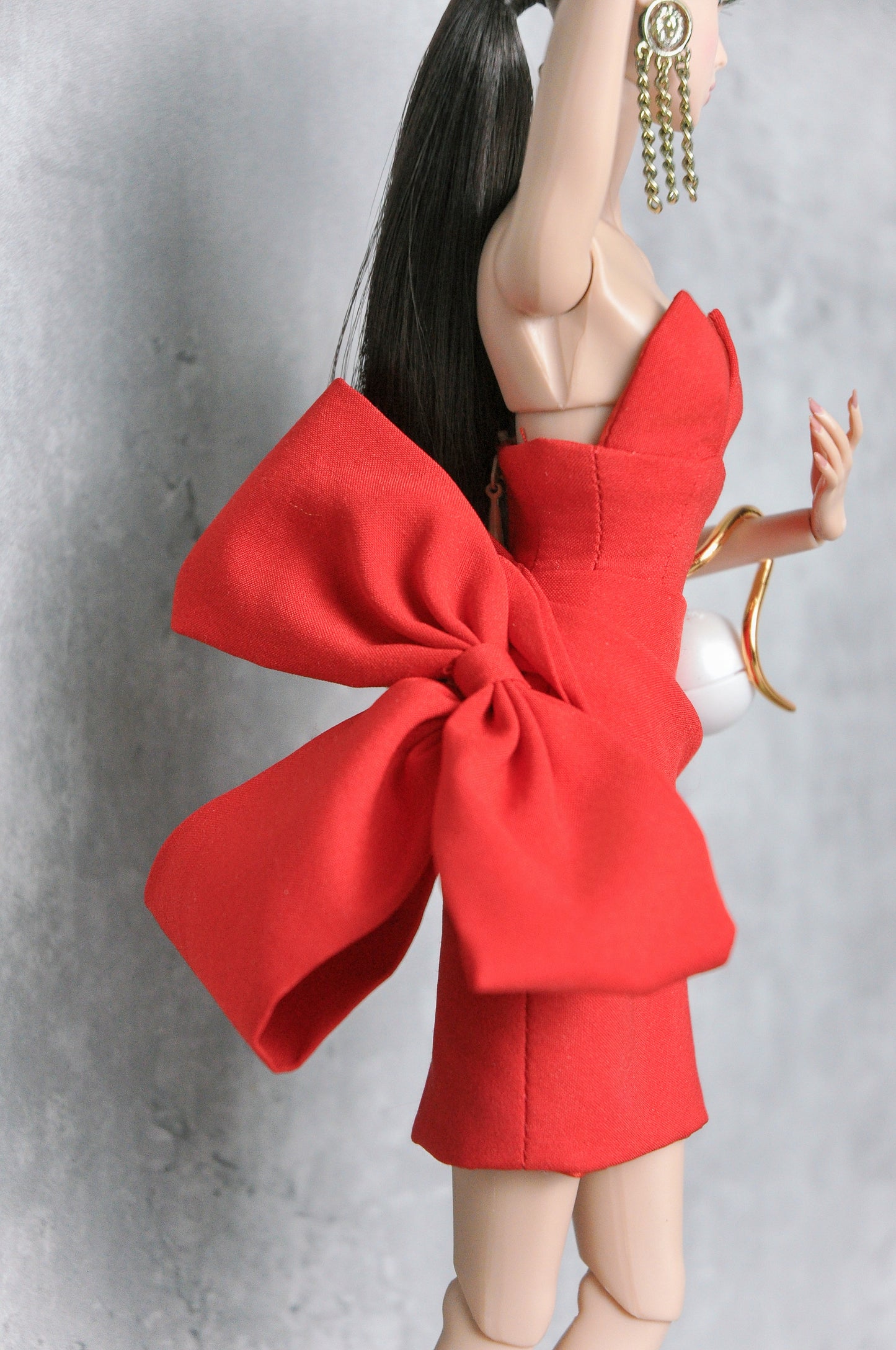 A Women's day Collection | Red dress with bow details for Fashion Royalty & 12 inches doll