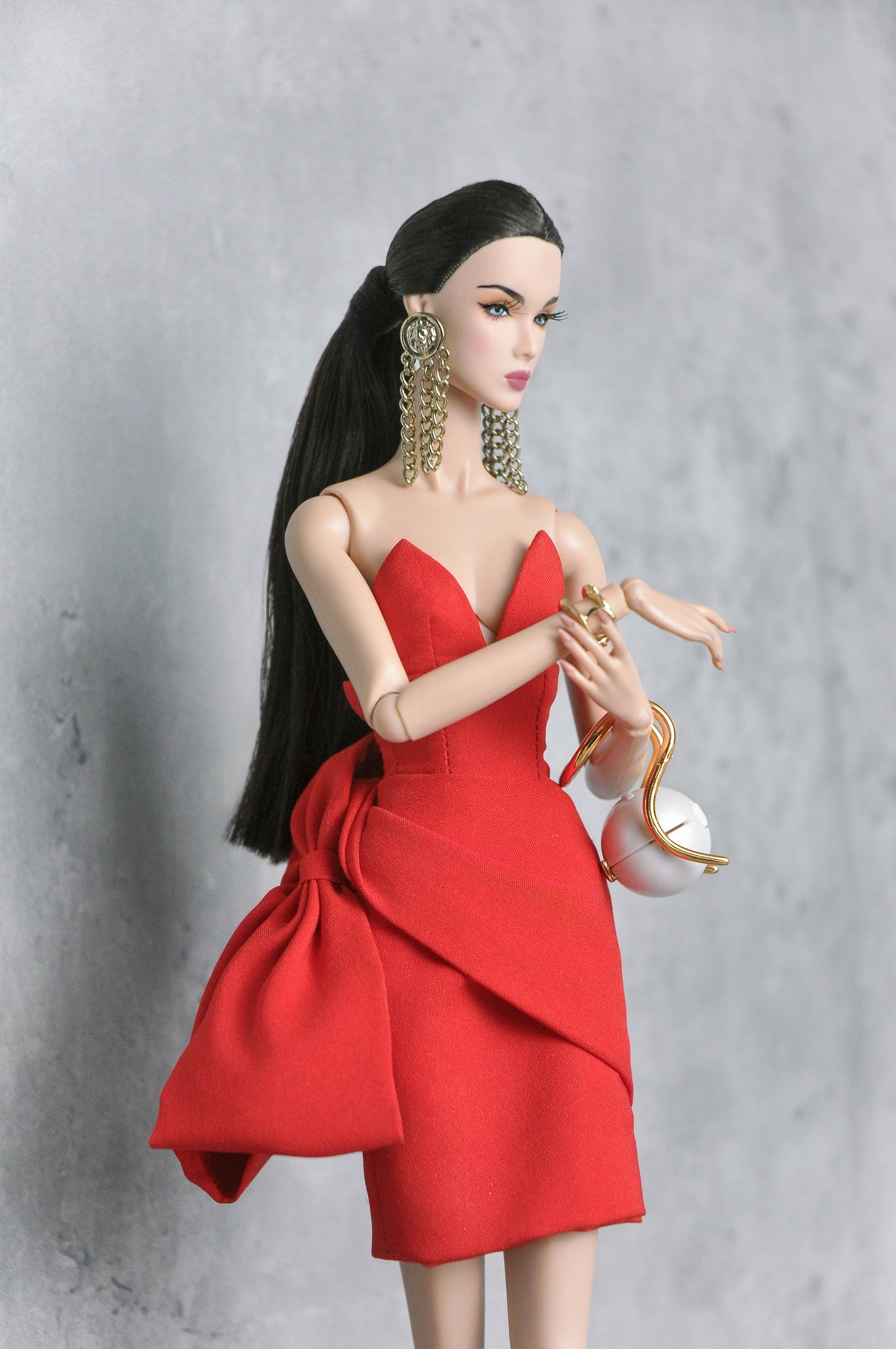 A Women's day Collection | Red dress with bow details for Fashion Royalty & 12 inches doll