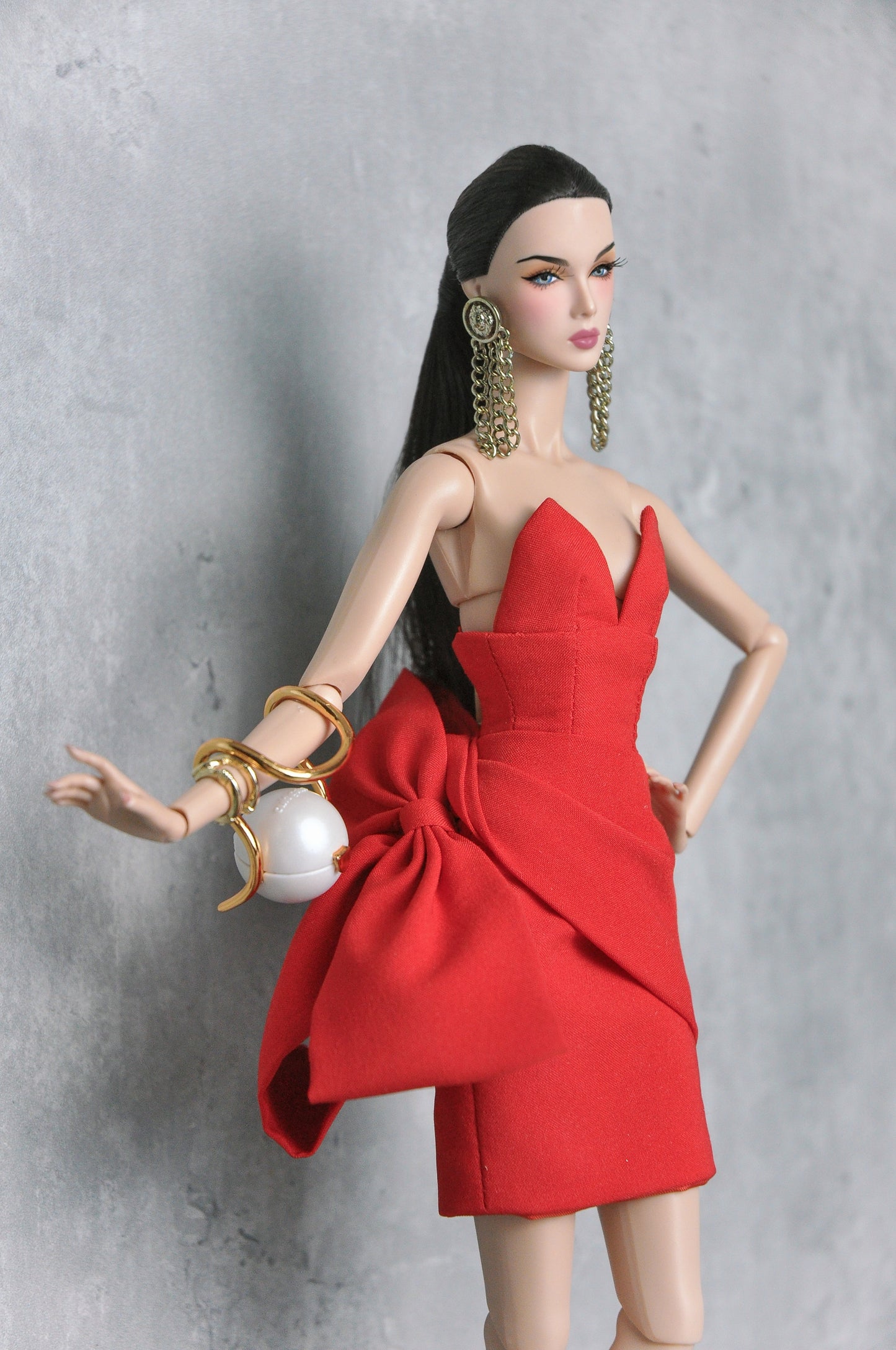 A Women's day Collection | Red dress with bow details for Fashion Royalty & 12 inches doll