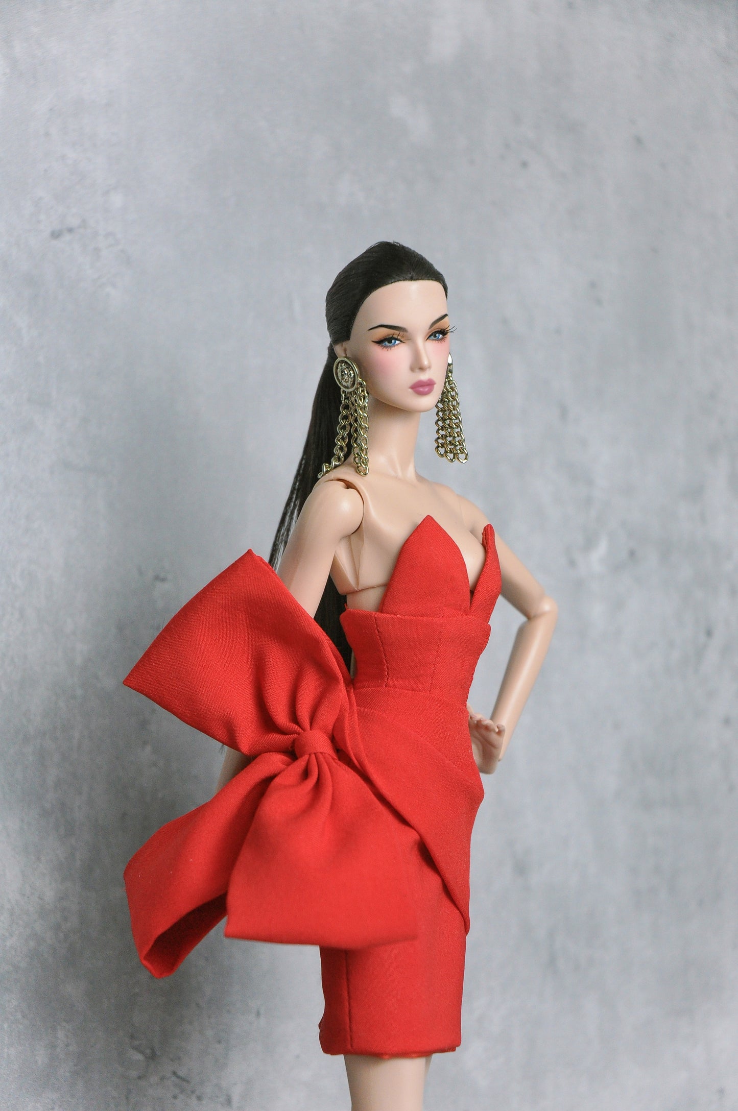 A Women's day Collection | Red dress with bow details for Fashion Royalty & 12 inches doll