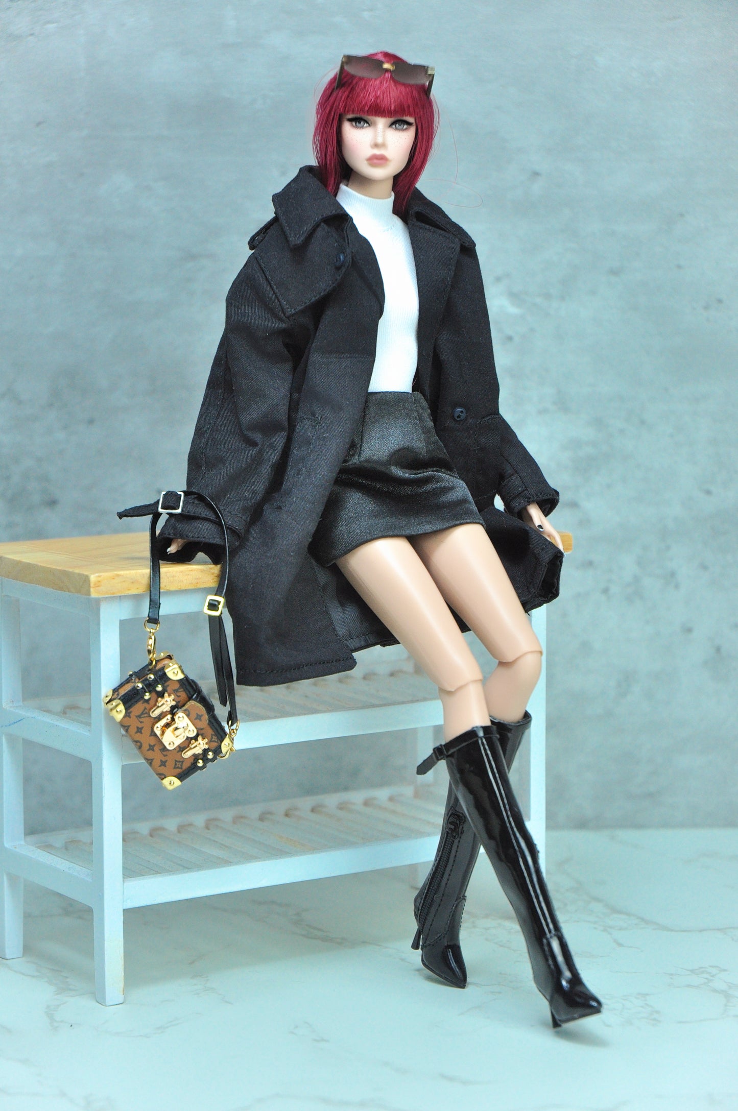 HAUTE | Trench coat with turtle neck bodysuit and mini skirt for Fashion Royalty & NU Face 6.0 doll