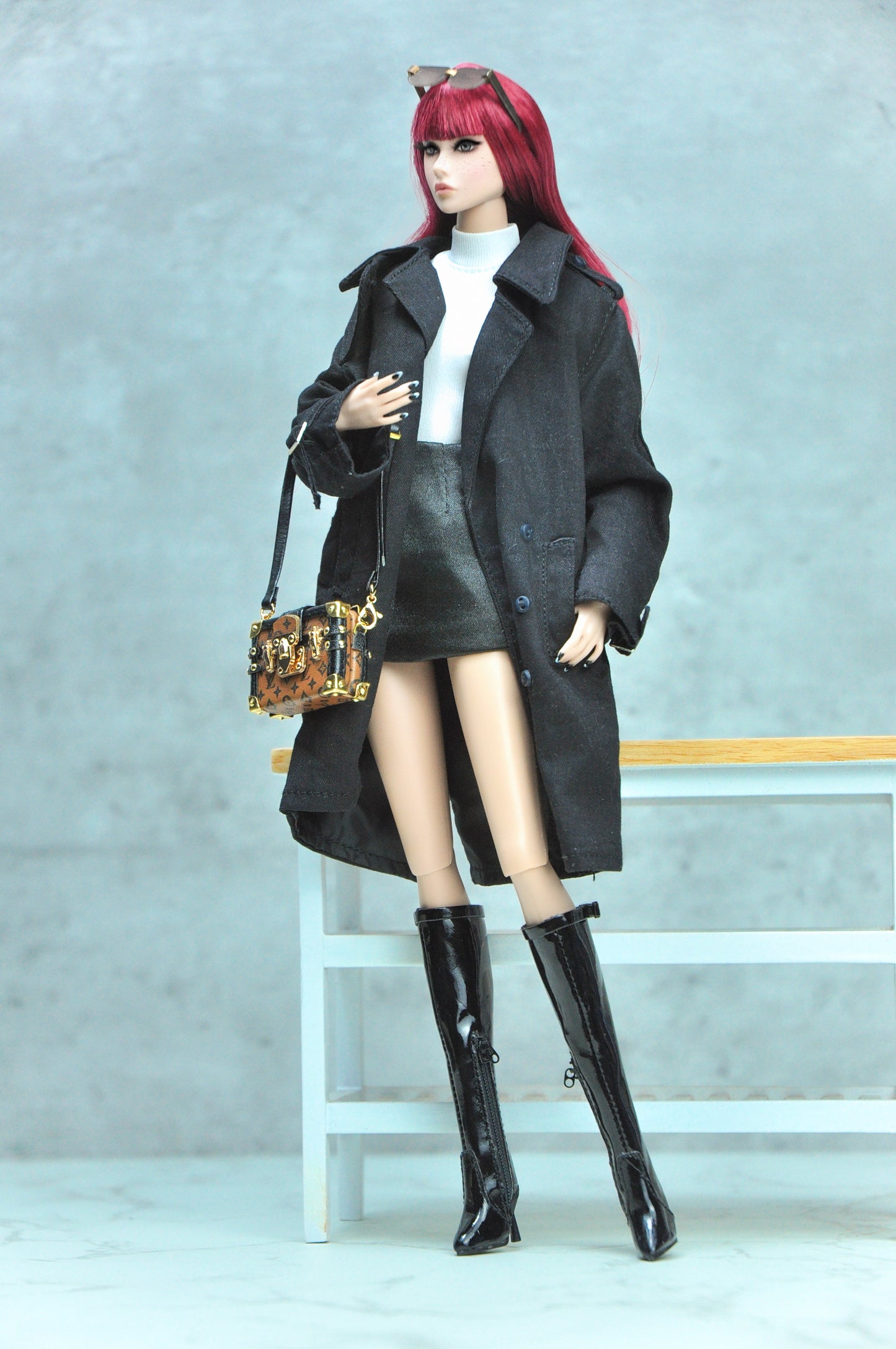 HAUTE | Trench coat with turtle neck bodysuit and mini skirt for Fashion Royalty & NU Face 6.0 doll