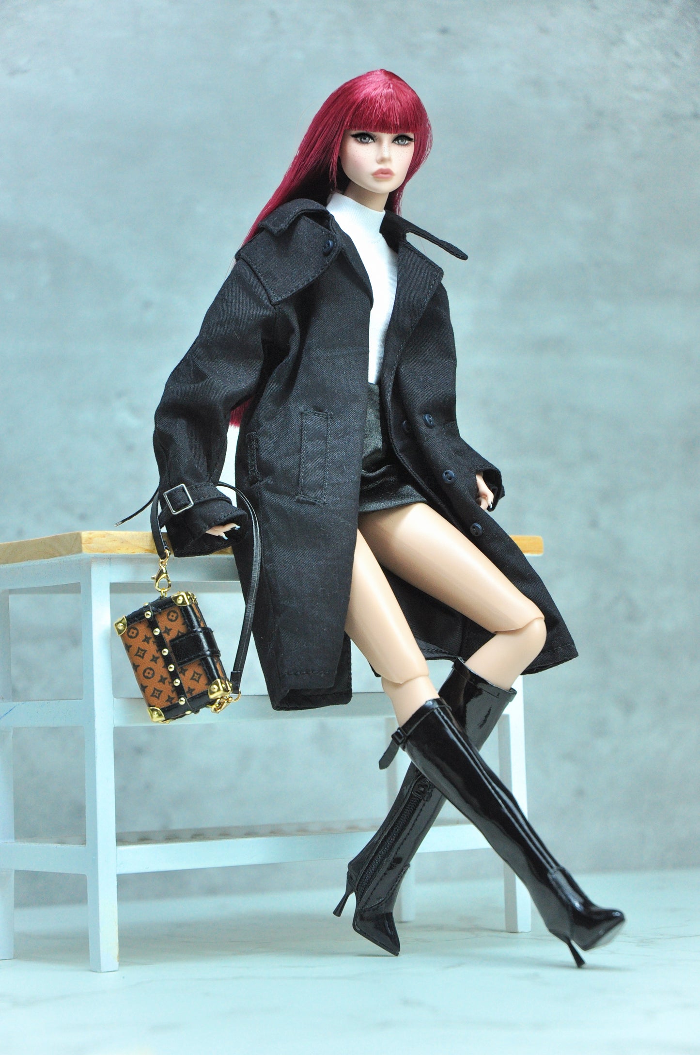 HAUTE | Trench coat with turtle neck bodysuit and mini skirt for Fashion Royalty & NU Face 6.0 doll