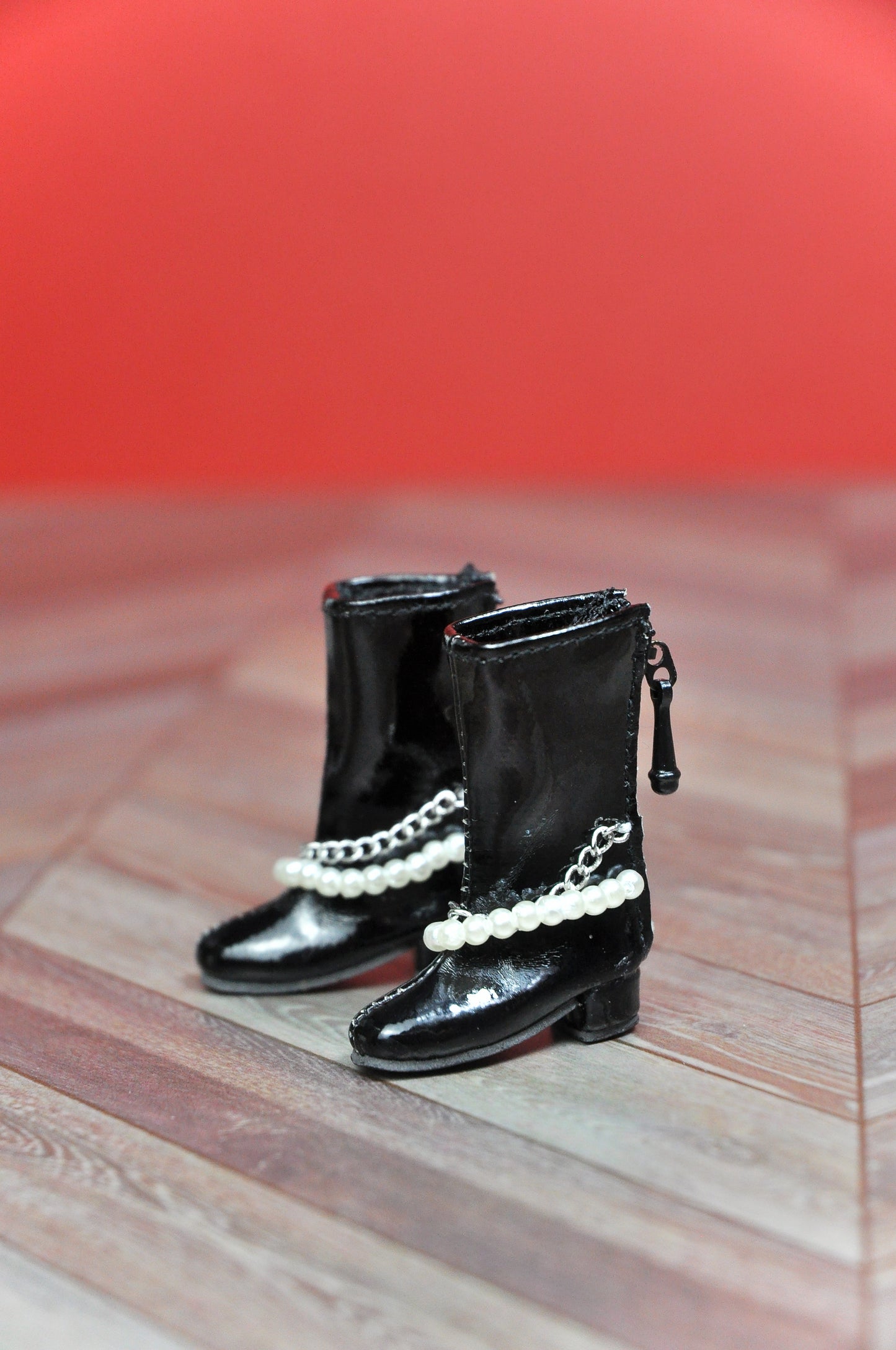 Fashion Royalty & NU FACE chelsea boots with pearl and chain embellishment