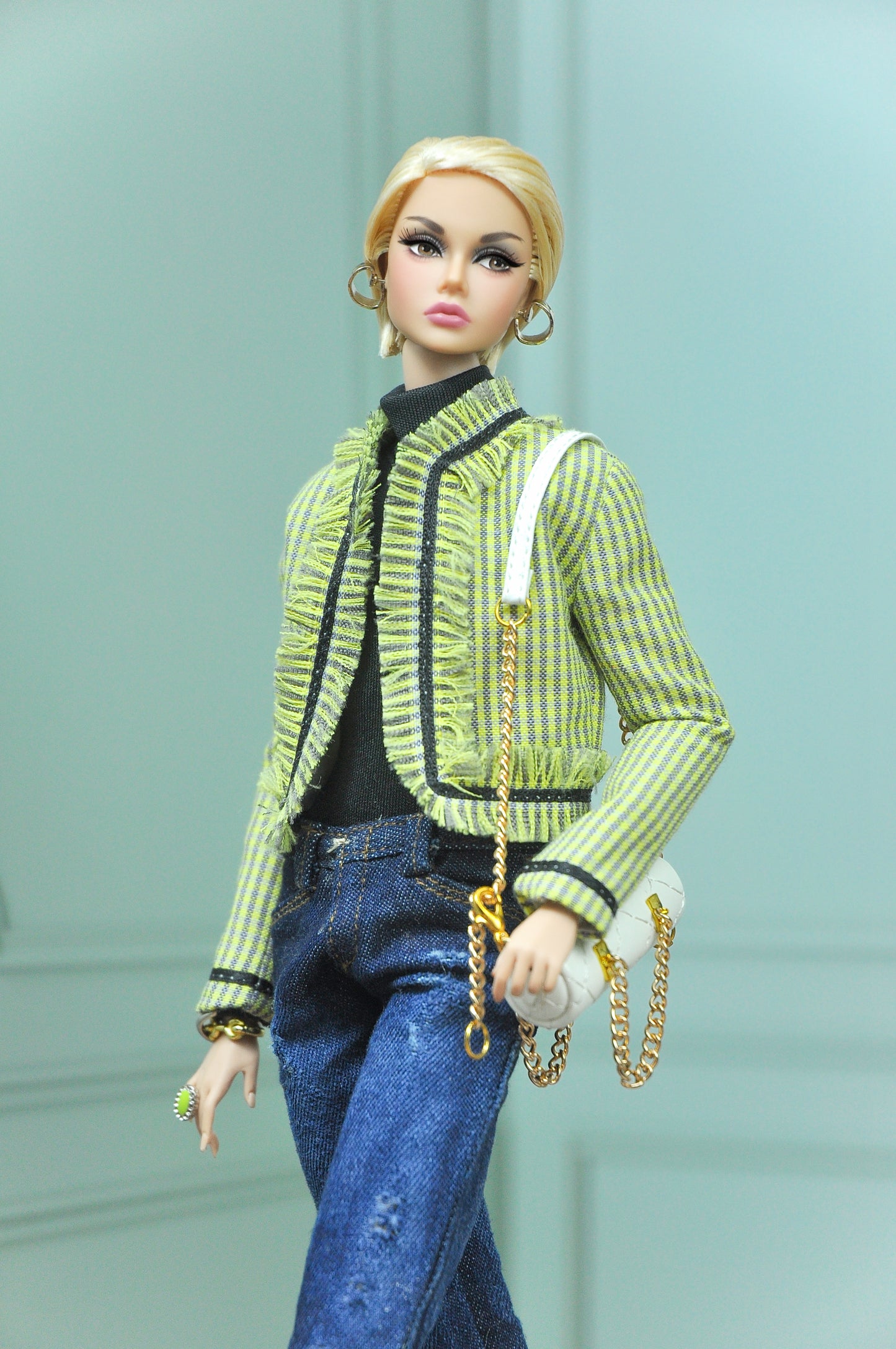 MILLENIAL STYLE | turtle neck bodysuit with boyfriend bootcut jeans and jacket  for Fashion Royalty dolls clothes