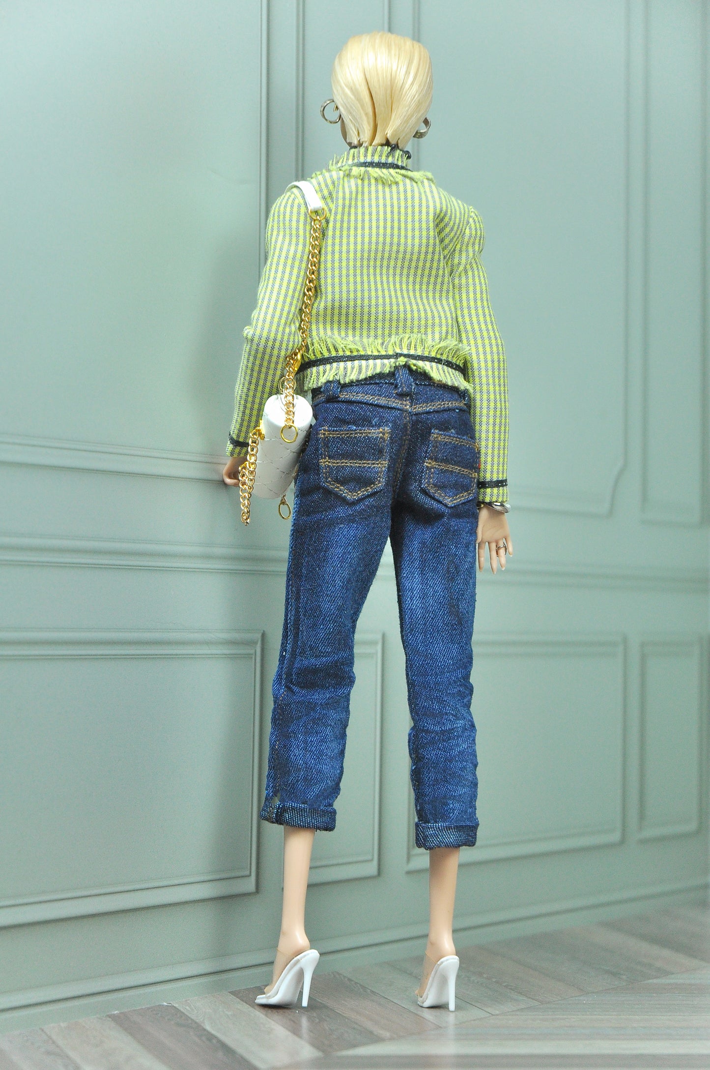 MILLENIAL STYLE | turtle neck bodysuit with boyfriend bootcut jeans and jacket  for Fashion Royalty dolls clothes