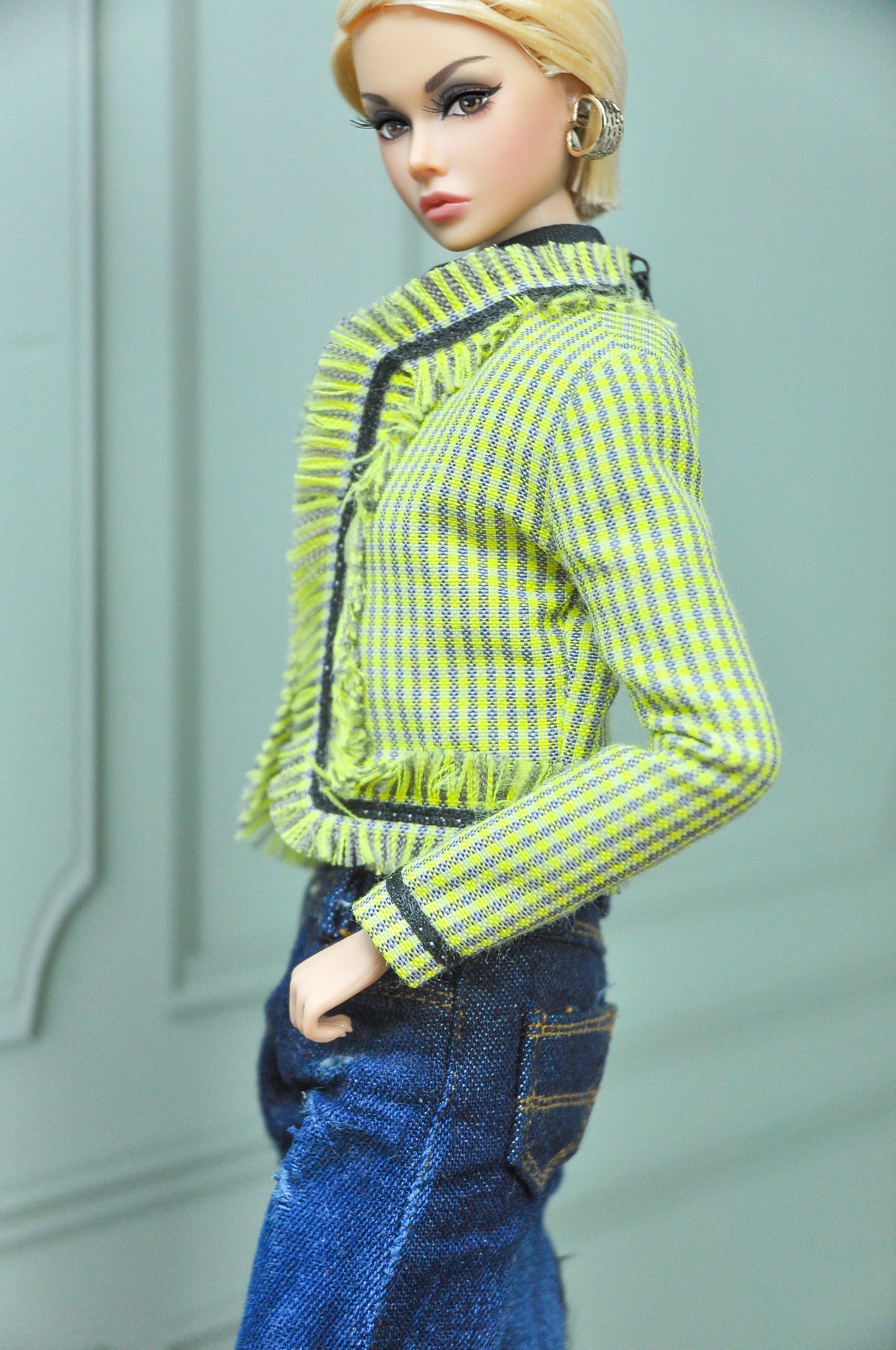 MILLENIAL STYLE | turtle neck bodysuit with boyfriend bootcut jeans and jacket  for Fashion Royalty dolls clothes