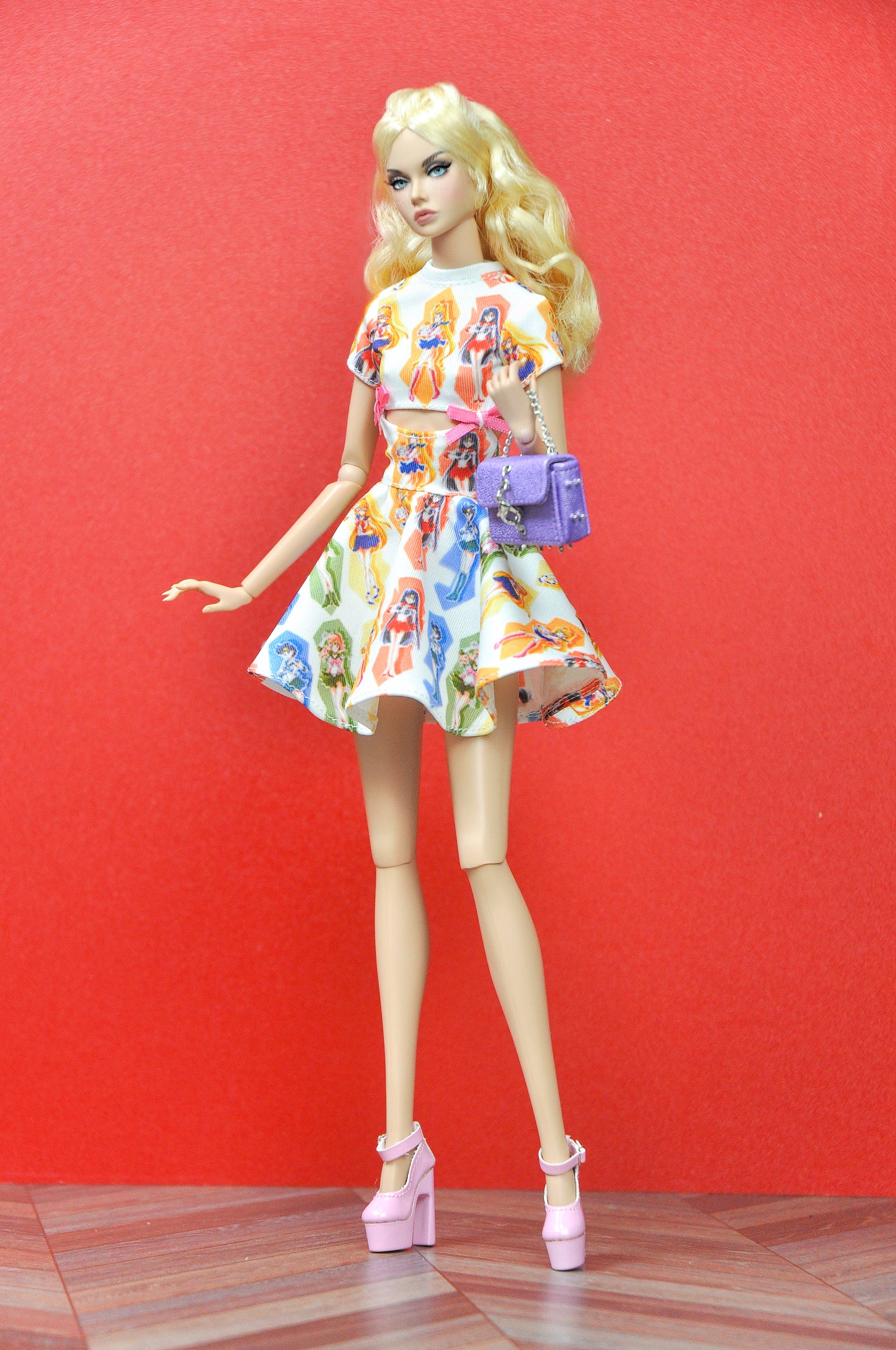 SLM | Mini jersey cutout graphic print dress for Fashion Royalty & NU Face Doll