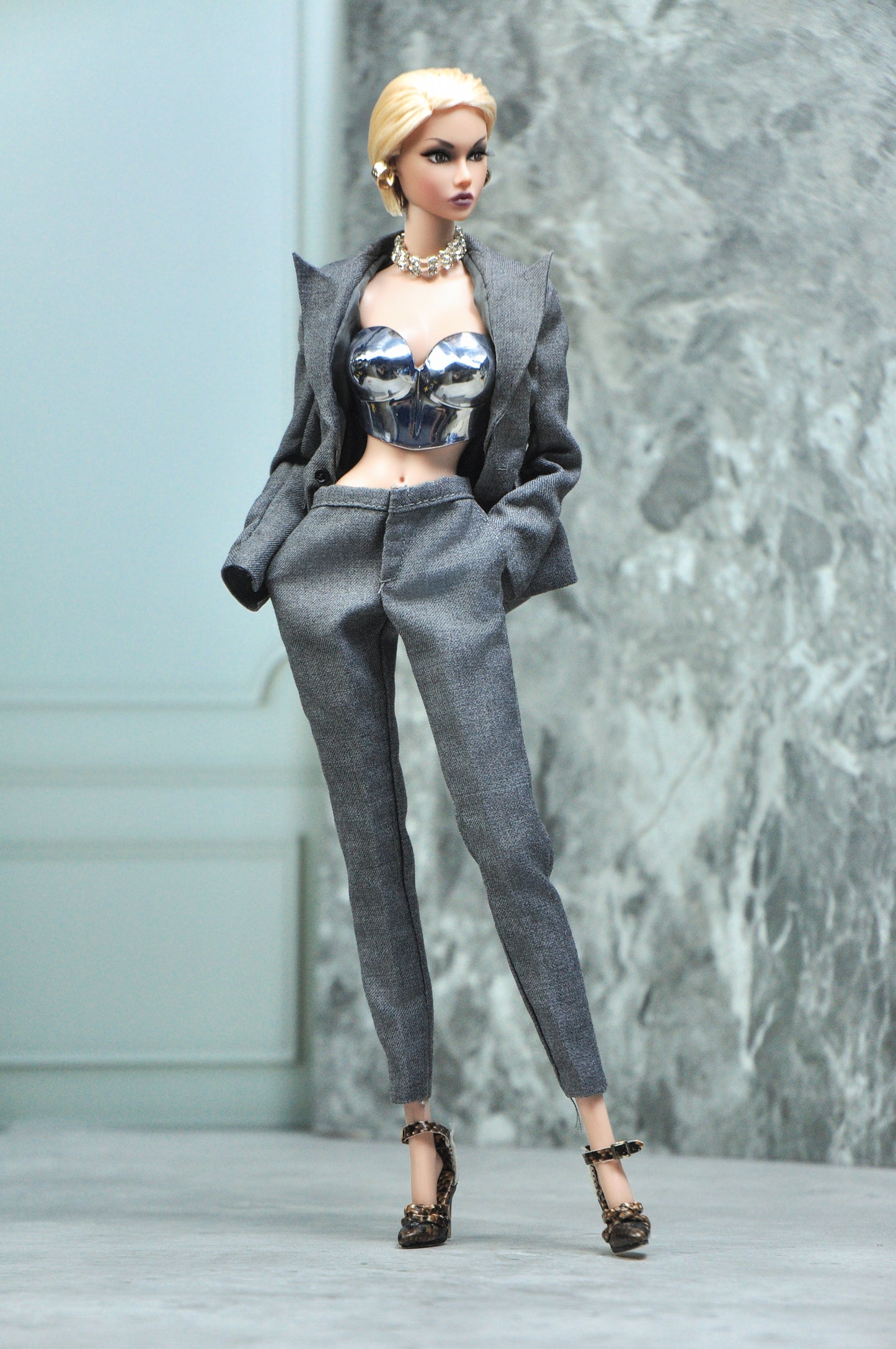 Don't call me angel | Suit & 3D chrome busiter top for Fashion Royalty & 12" Doll clothes