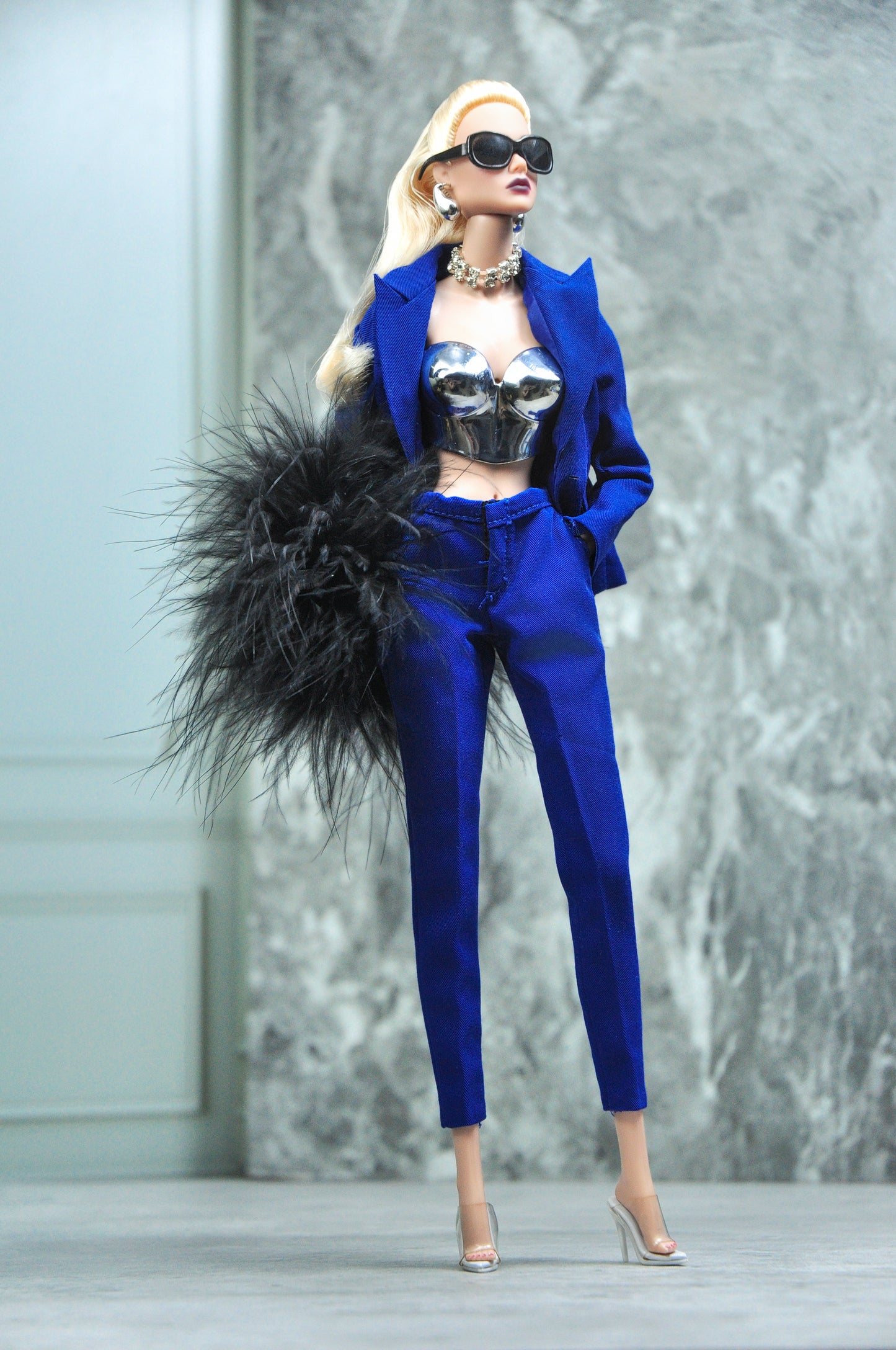 Don't call me angel | Suit & 3D chrome busiter top for Fashion Royalty & 12" Doll clothes