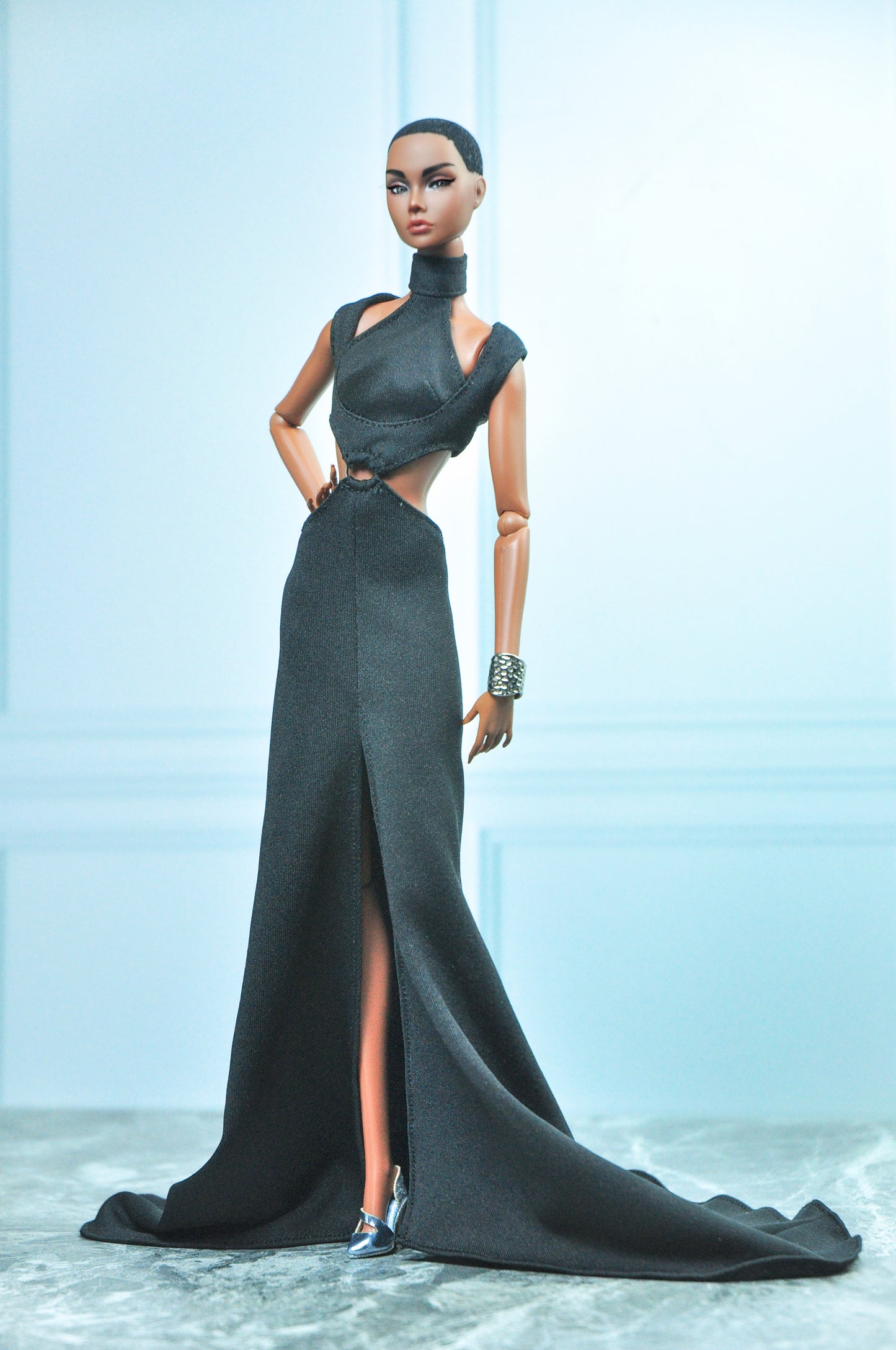 Y2K COLLECTION | Silk jersey gown for Fashion Royalty NU Face Poppy Parker Doll (black version)