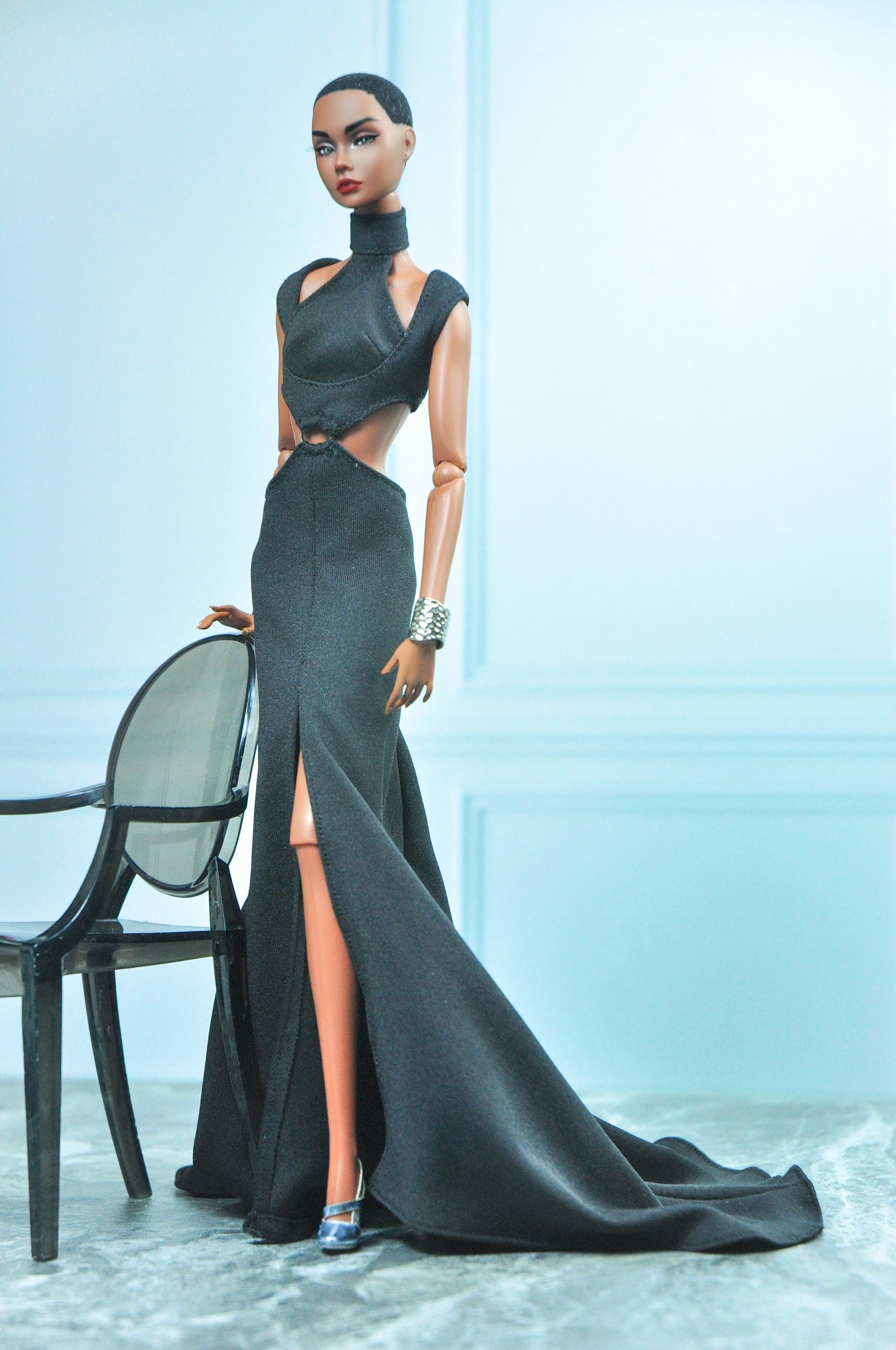 Y2K COLLECTION | Silk jersey gown for Fashion Royalty NU Face Poppy Parker Doll (black version)