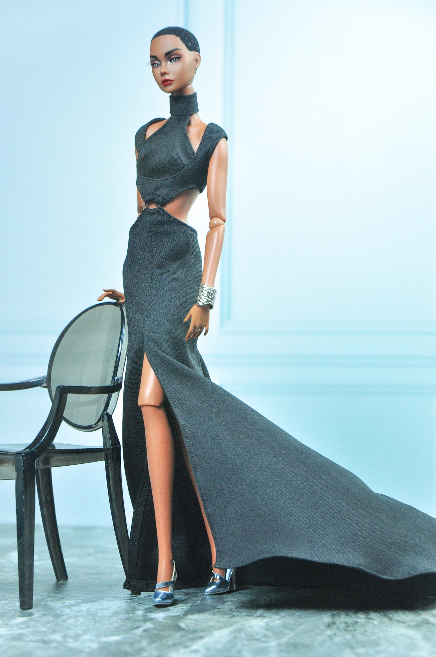 Y2K COLLECTION | Silk jersey gown for Fashion Royalty NU Face Poppy Parker Doll (black version)