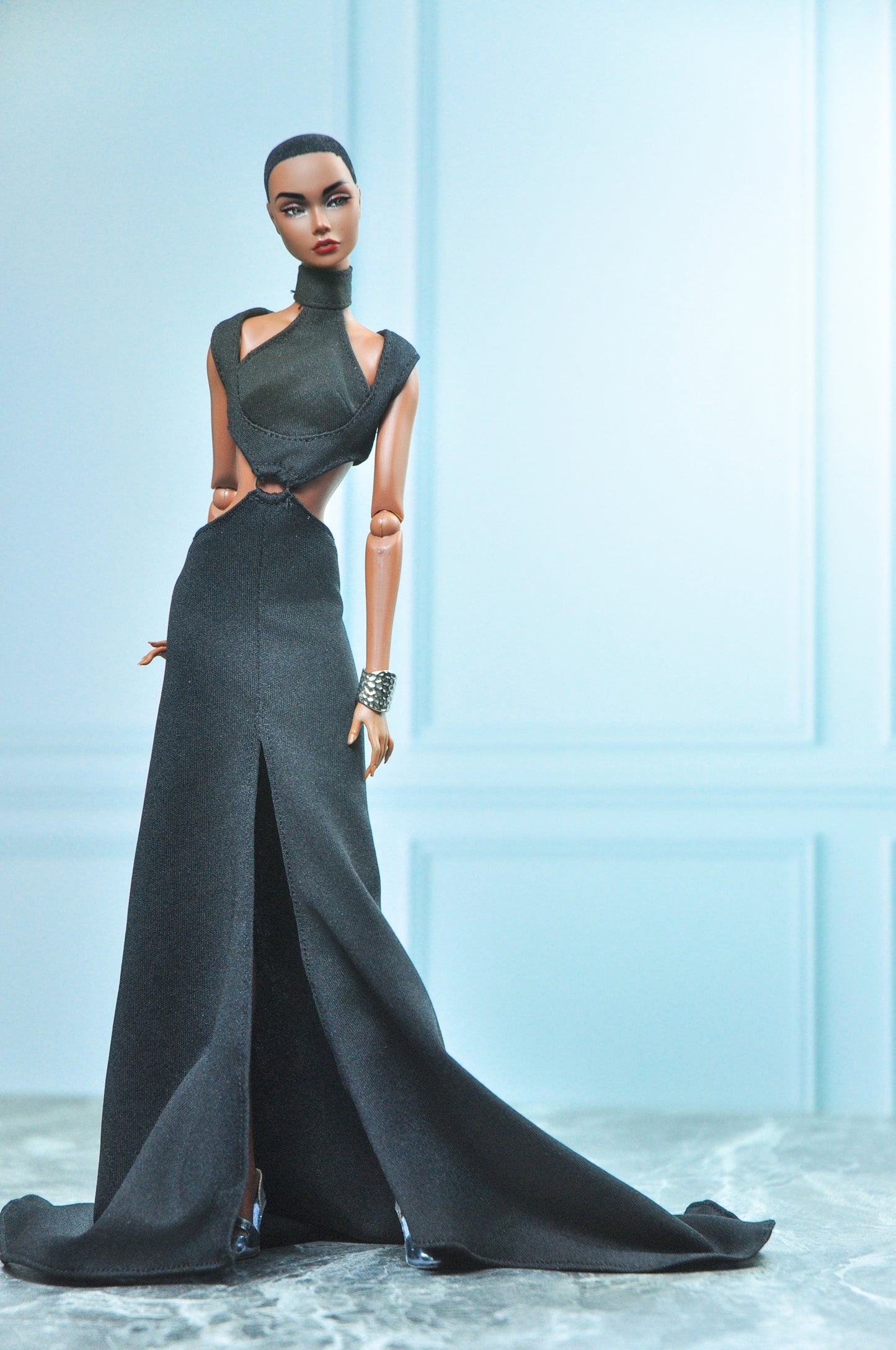 Y2K COLLECTION | Silk jersey gown for Fashion Royalty NU Face Poppy Parker Doll (black version)