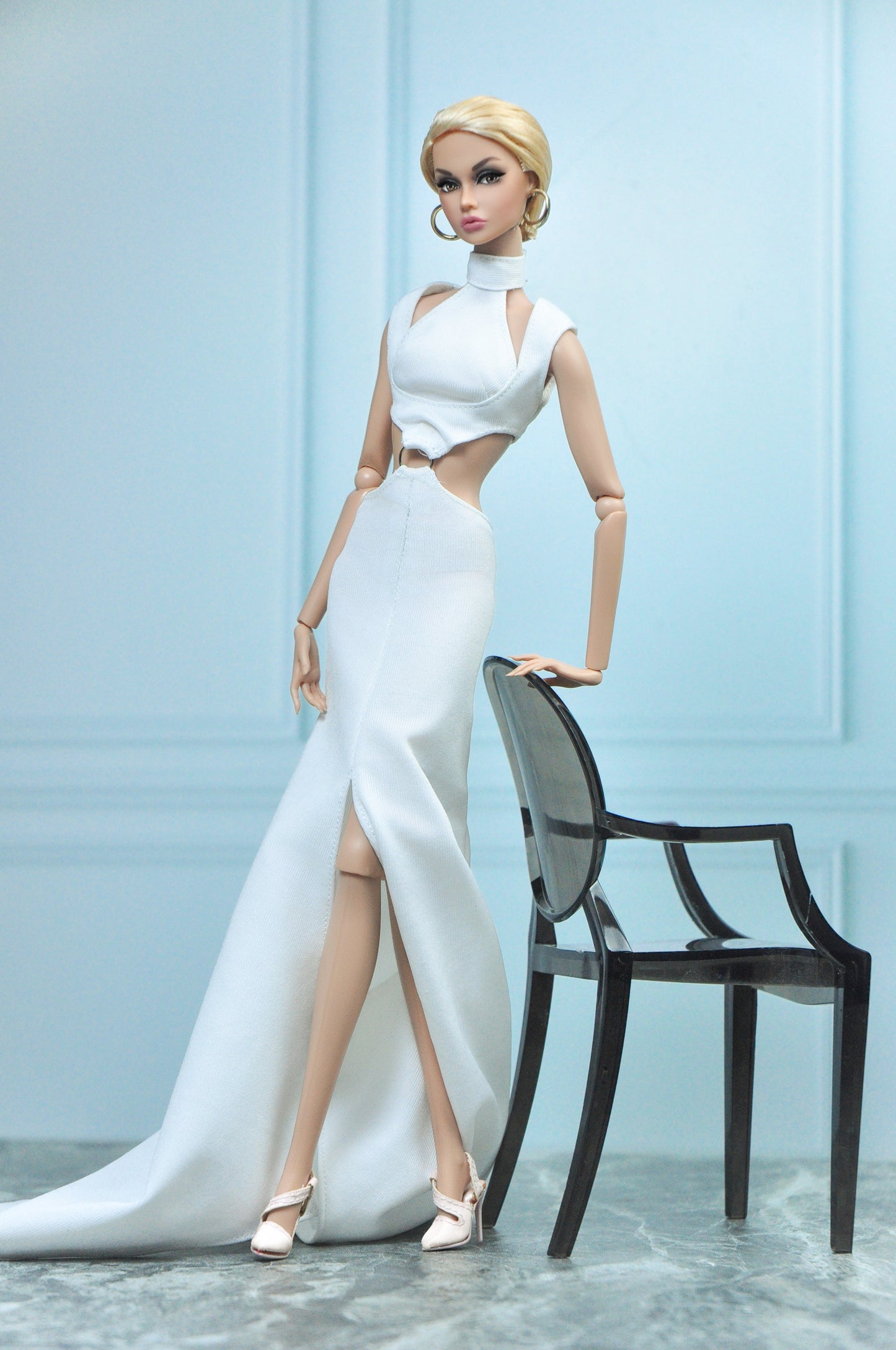 Y2K COLLECTION | Silk jersey gown for Fashion Royalty NU Face Poppy Parker Doll (white version)