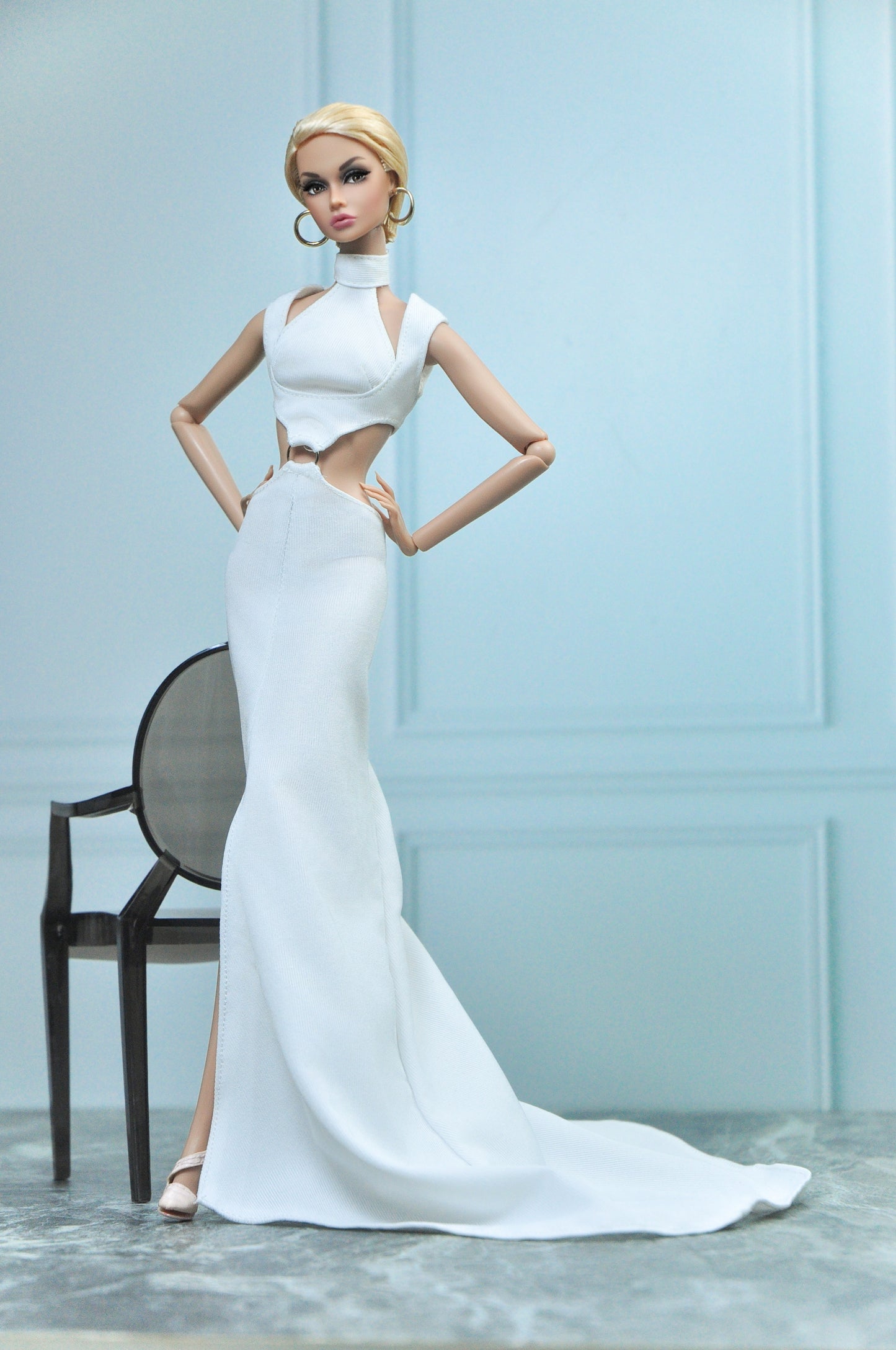 Y2K COLLECTION | Silk jersey gown for Fashion Royalty NU Face Poppy Parker Doll (white version)