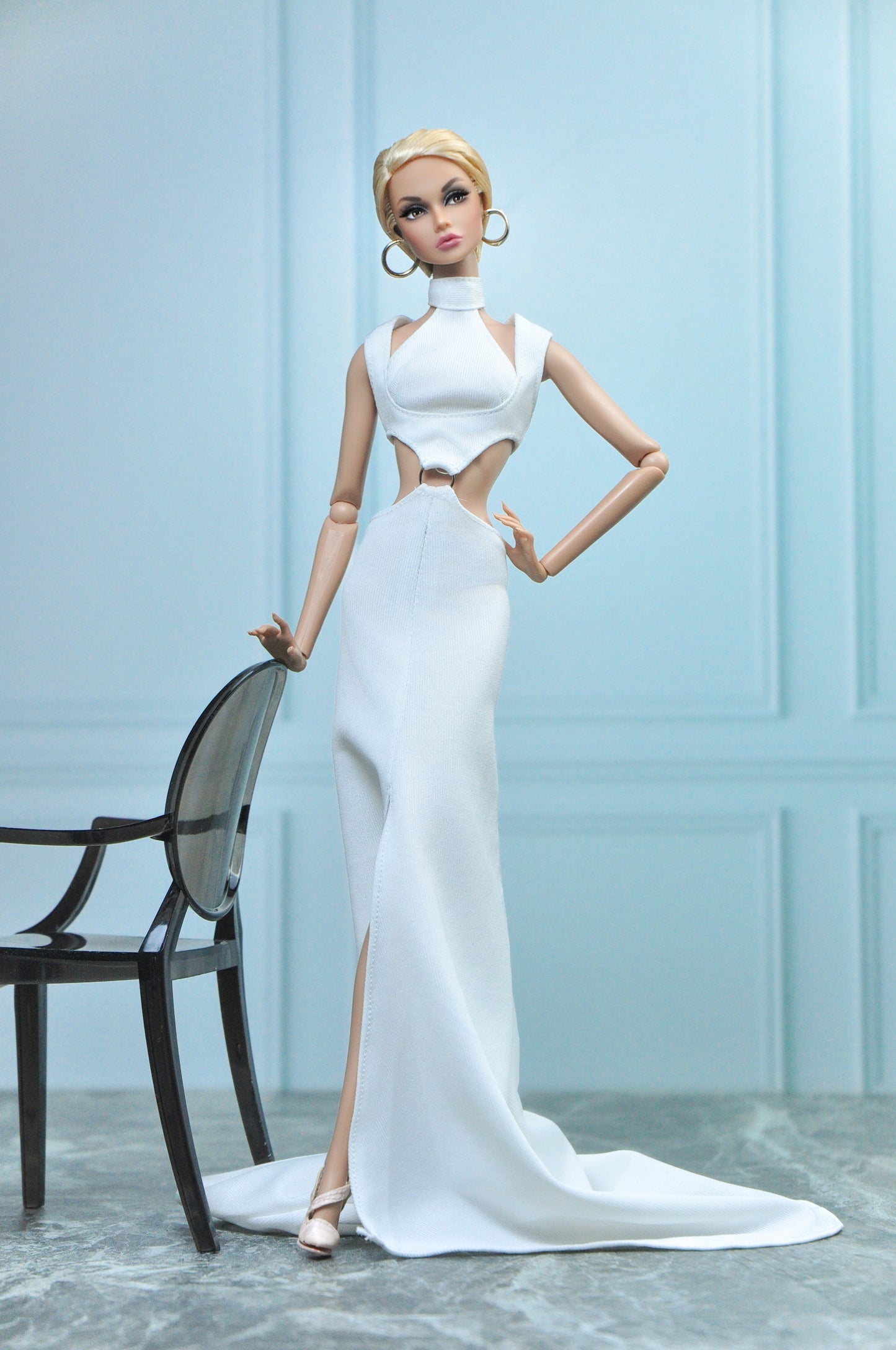 Y2K COLLECTION | Silk jersey gown for Fashion Royalty NU Face Poppy Parker Doll (white version)