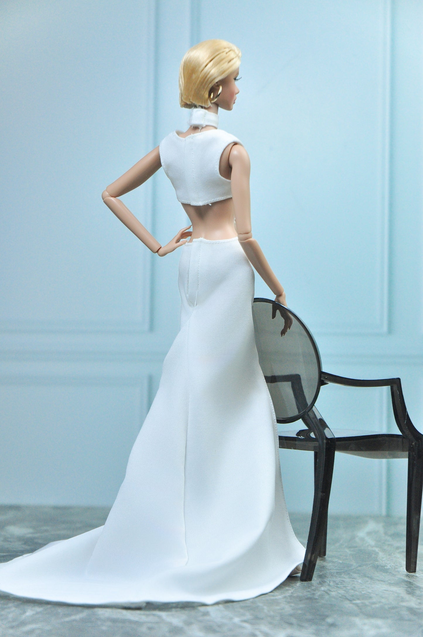 Y2K COLLECTION | Silk jersey gown for Fashion Royalty NU Face Poppy Parker Doll (white version)