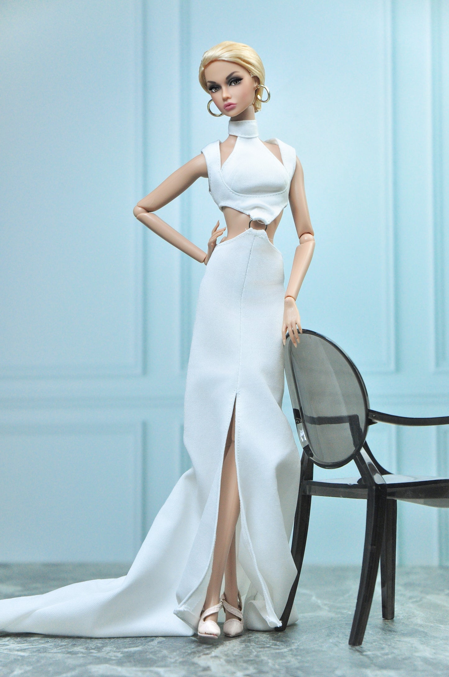 Y2K COLLECTION | Silk jersey gown for Fashion Royalty NU Face Poppy Parker Doll (white version)