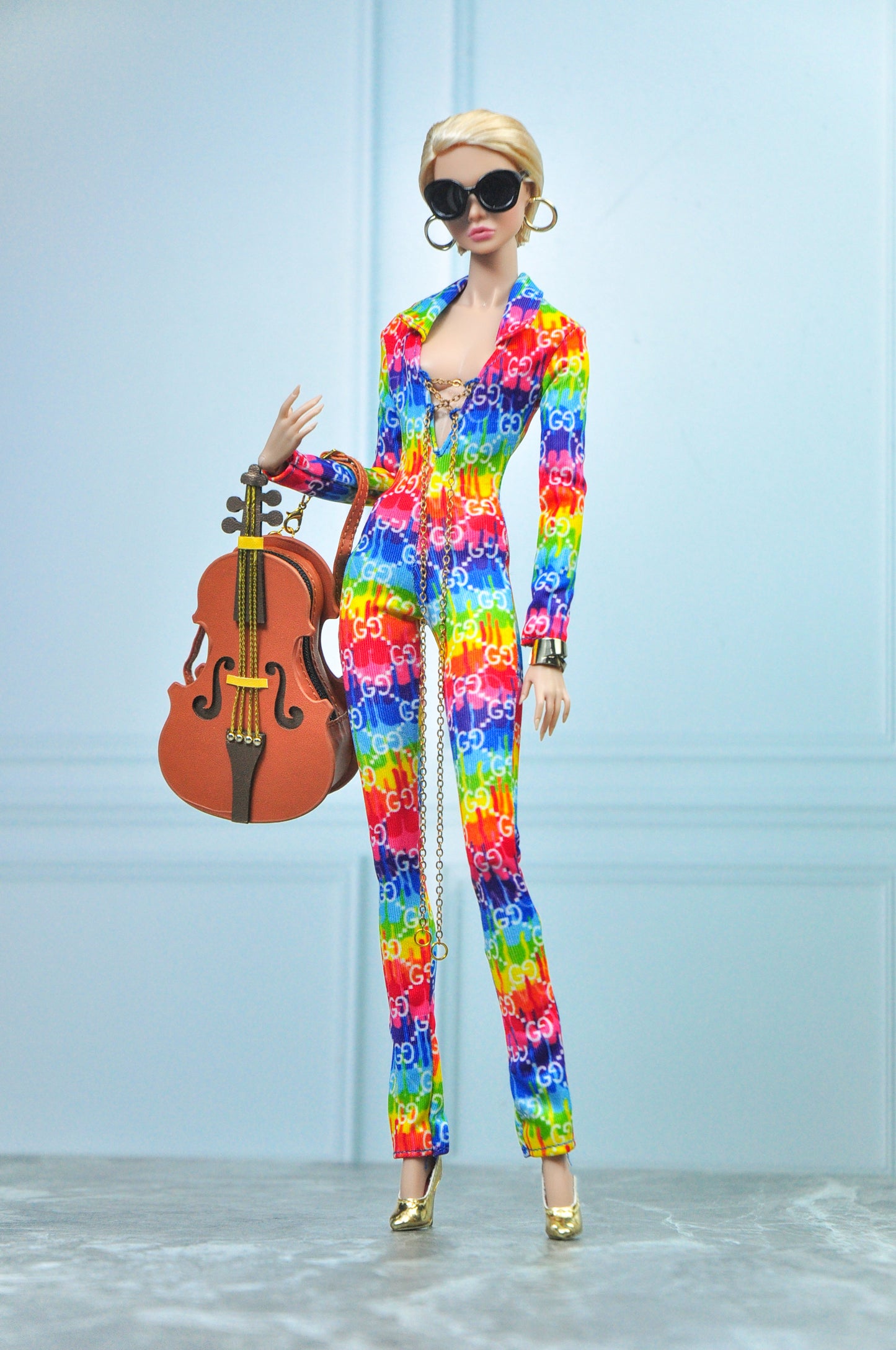 G*CCI VIBE Jumpsuit in rainbow color slip on for Fashion Royalty NU FACE Poppy Parker 6.0