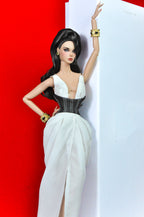 HAUTE | Black & White Couture Gown for Fashion Royalty 6.0 Doll | High Fashion 1/6 Dress