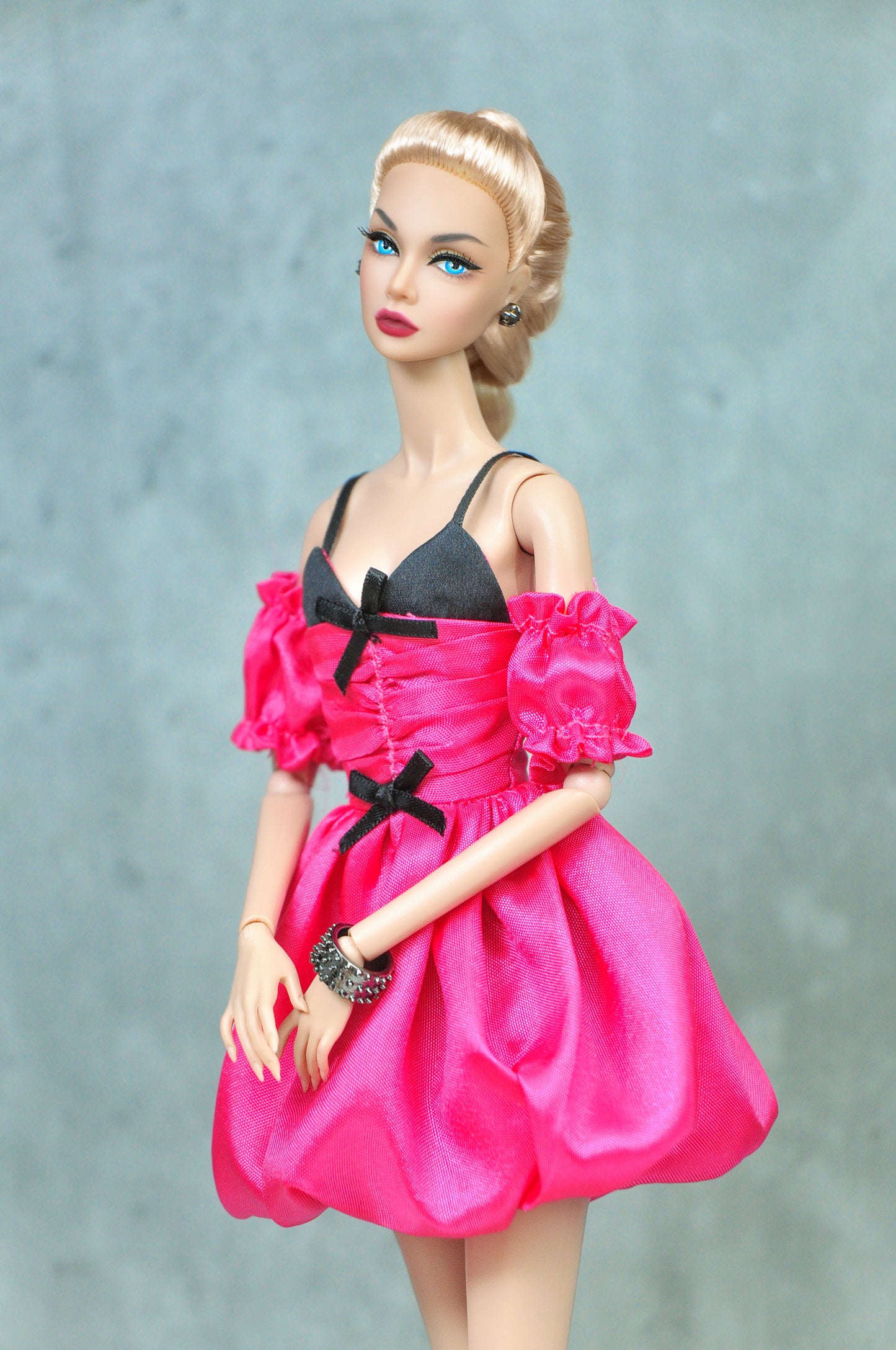 LOLITA | Magenta & black pink ruched bodice dress for Fashion Royalty doll and NU FACE