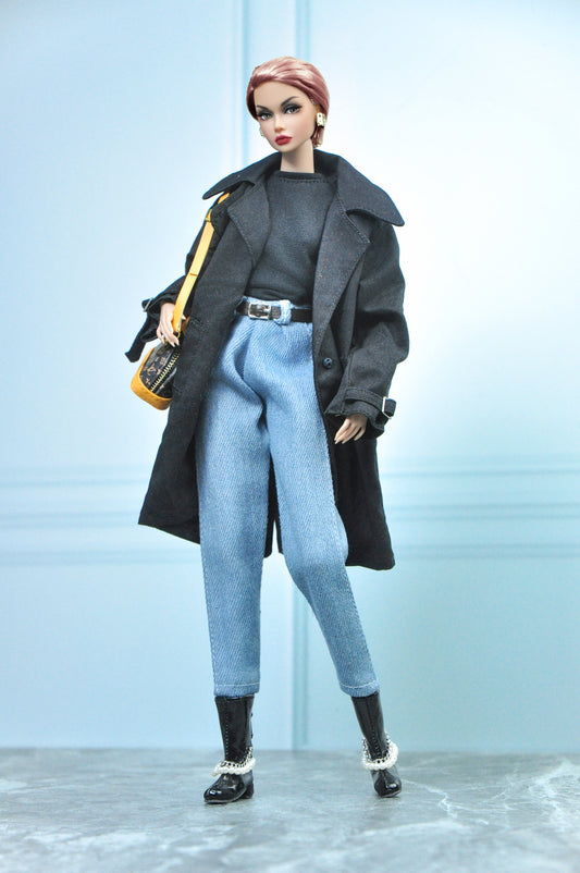 A BASIC GIRL | Coat, T-shirt with pleated jeans for Fashion Royalty NU FACE Poppy Parker 6.0