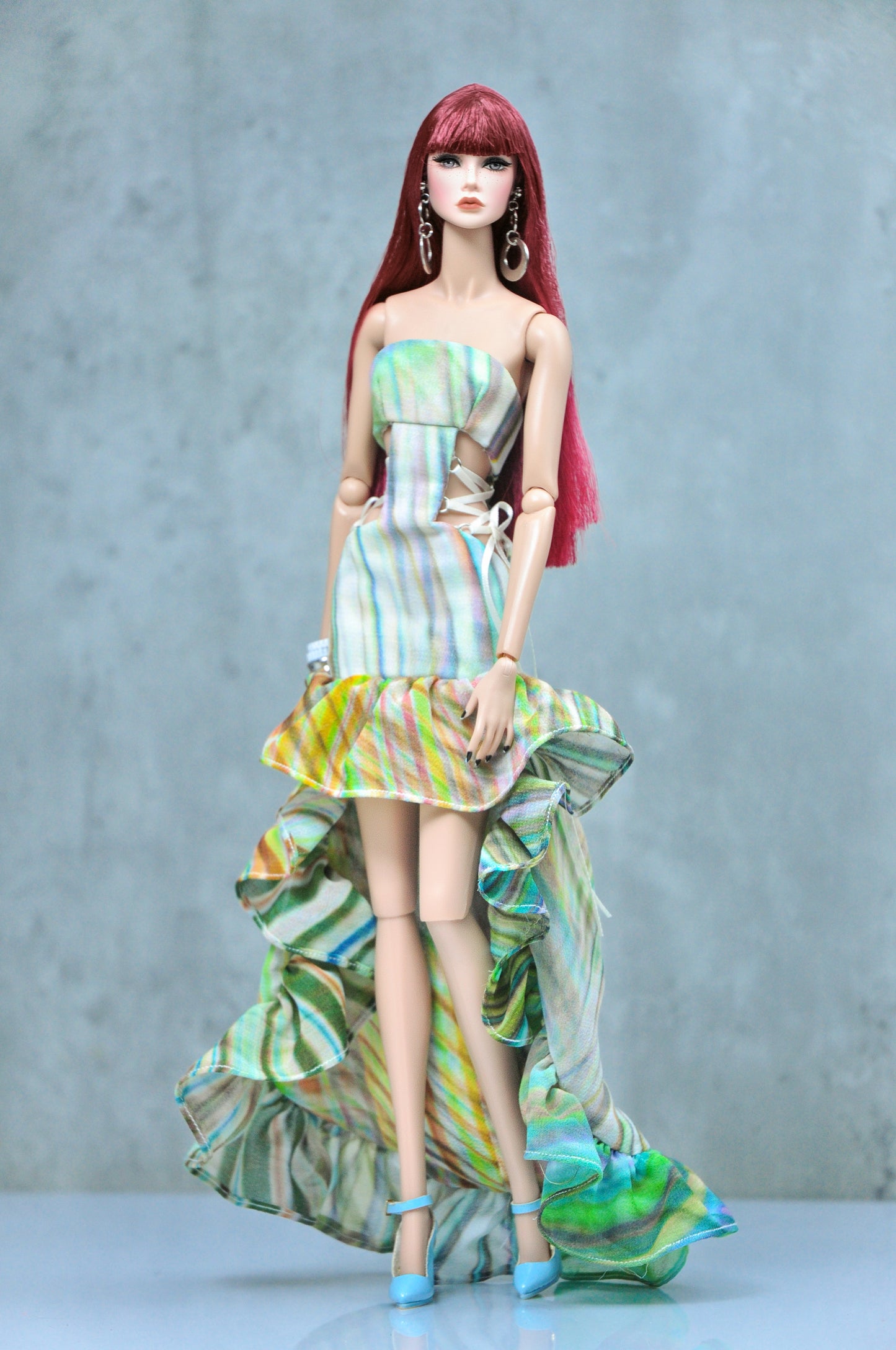 "SUMMER STRIPES" | Cut-out dress in stripes pattern for Fashion Royalty & NU Face doll clothes