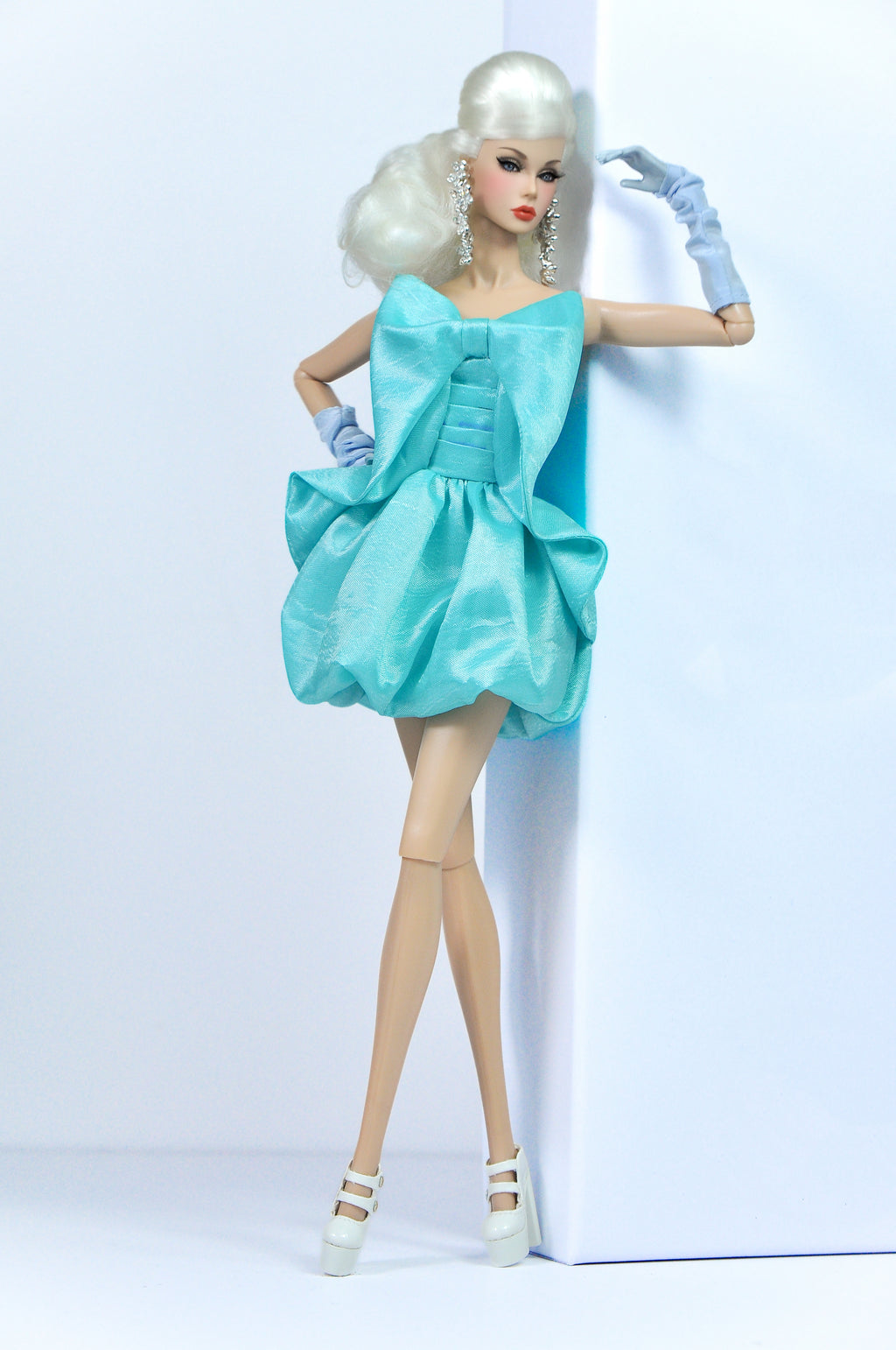 HAUTE | "Bubble Bow" Aqua Cocktail Dress – Fashion Royalty 6.0 Doll Clothes