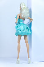 HAUTE | "Bubble Bow" Aqua Cocktail Dress – Fashion Royalty 6.0 Doll Clothes