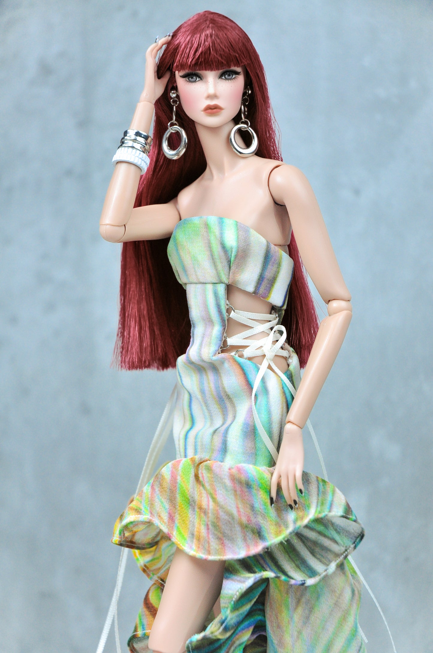 "SUMMER STRIPES" | Cut-out dress in stripes pattern for Fashion Royalty & NU Face doll clothes