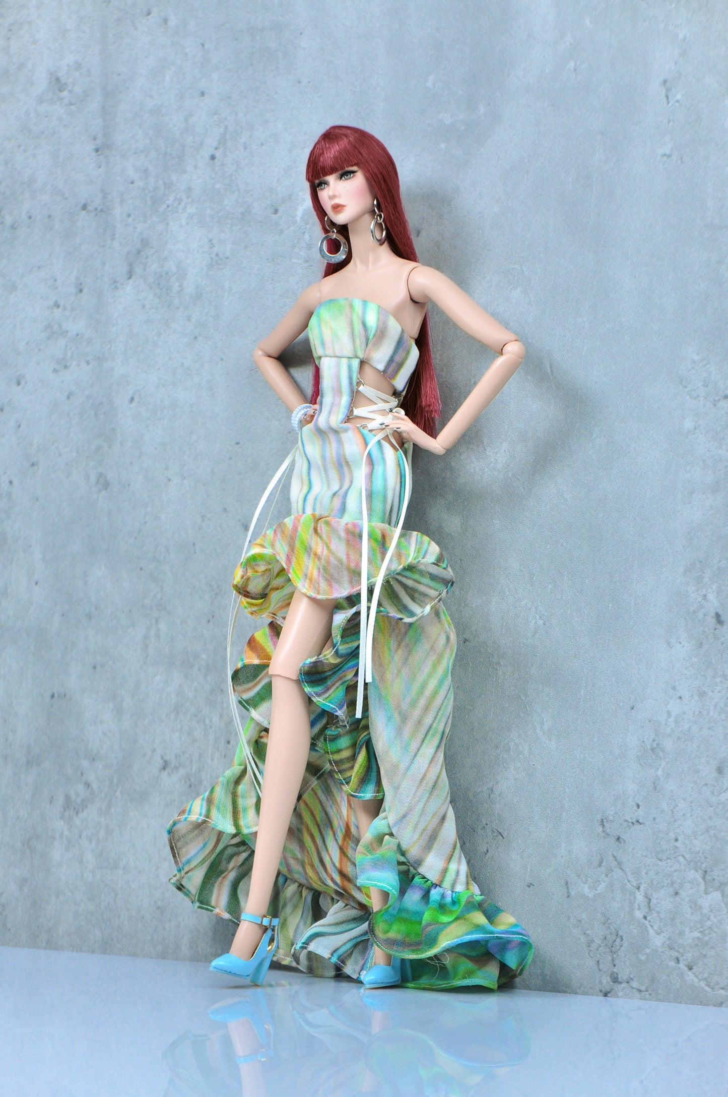 "SUMMER STRIPES" | Cut-out dress in stripes pattern for Fashion Royalty & NU Face doll clothes