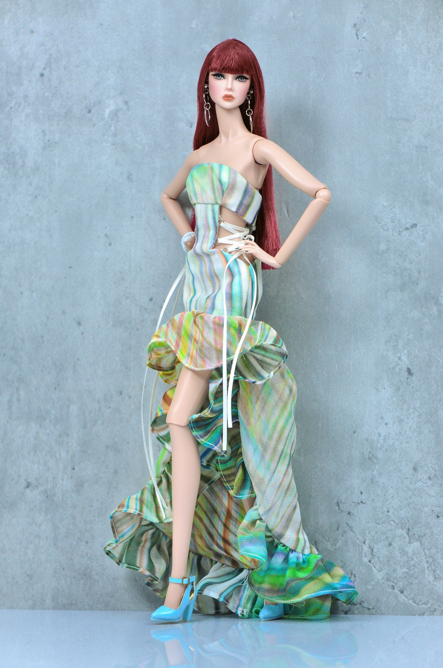 "SUMMER STRIPES" | Cut-out dress in stripes pattern for Fashion Royalty & NU Face doll clothes