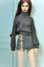 BASIC | Knit Sweater and Mini Skirt Set for Fashion Royalty 6.0 Doll | Cozy Chic 1/6 Outfit