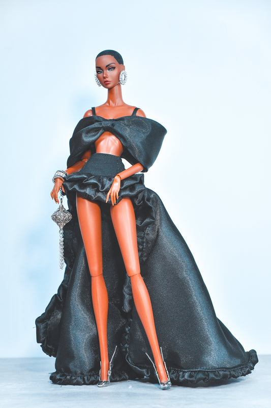 STYLE LAB | Set of Black bow crop top with maxi skirt for Fashion Royalty Dolls & NU FACE Doll