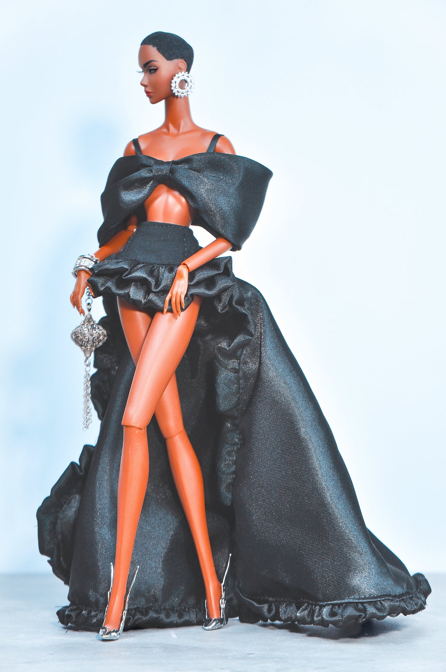 STYLE LAB | Set of Black bow crop top with maxi skirt for Fashion Royalty Dolls & NU FACE Doll