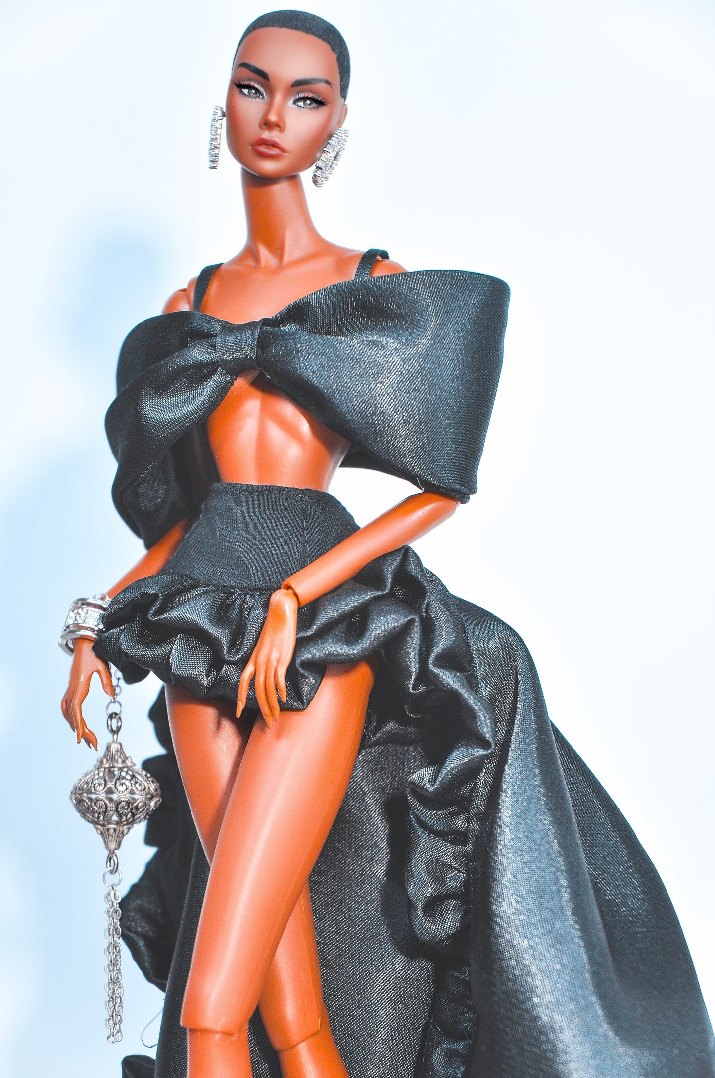 STYLE LAB | Set of Black bow crop top with maxi skirt for Fashion Royalty Dolls & NU FACE Doll