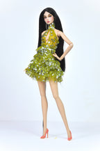 BASIC | Chartreuse Sparkle Mini Dress – 1/6 Fashion doll clothes