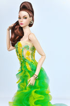 OOAK | Asbinthe Gown – Green & Yellow Layered Ruffle Dress for Fashion Royalty Dolls