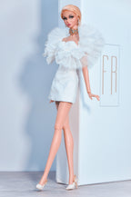 BASIC | White Tulle Couture Mini Dress for Fashion Royalty 6.0 Doll – OOAK Elegant Ruffle Dress