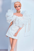 BASIC | White Tulle Couture Mini Dress for Fashion Royalty 6.0 Doll – OOAK Elegant Ruffle Dress
