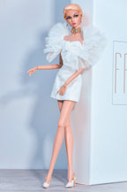 BASIC | White Tulle Couture Mini Dress for Fashion Royalty 6.0 Doll – OOAK Elegant Ruffle Dress