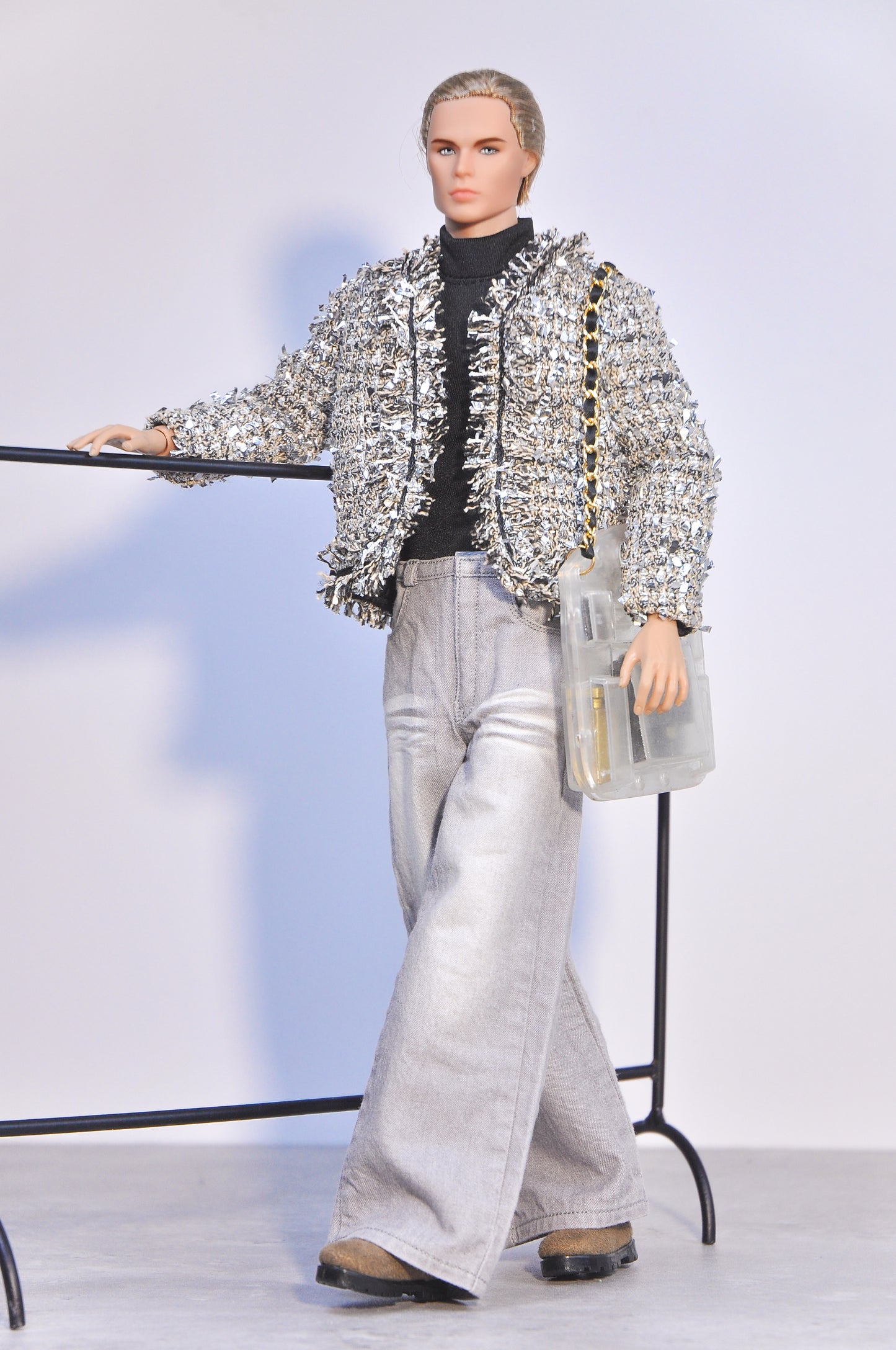 STYLE LAB | Boucle jacket, flare jeans & Black turtle neck Tshirt for FR Homme Doll