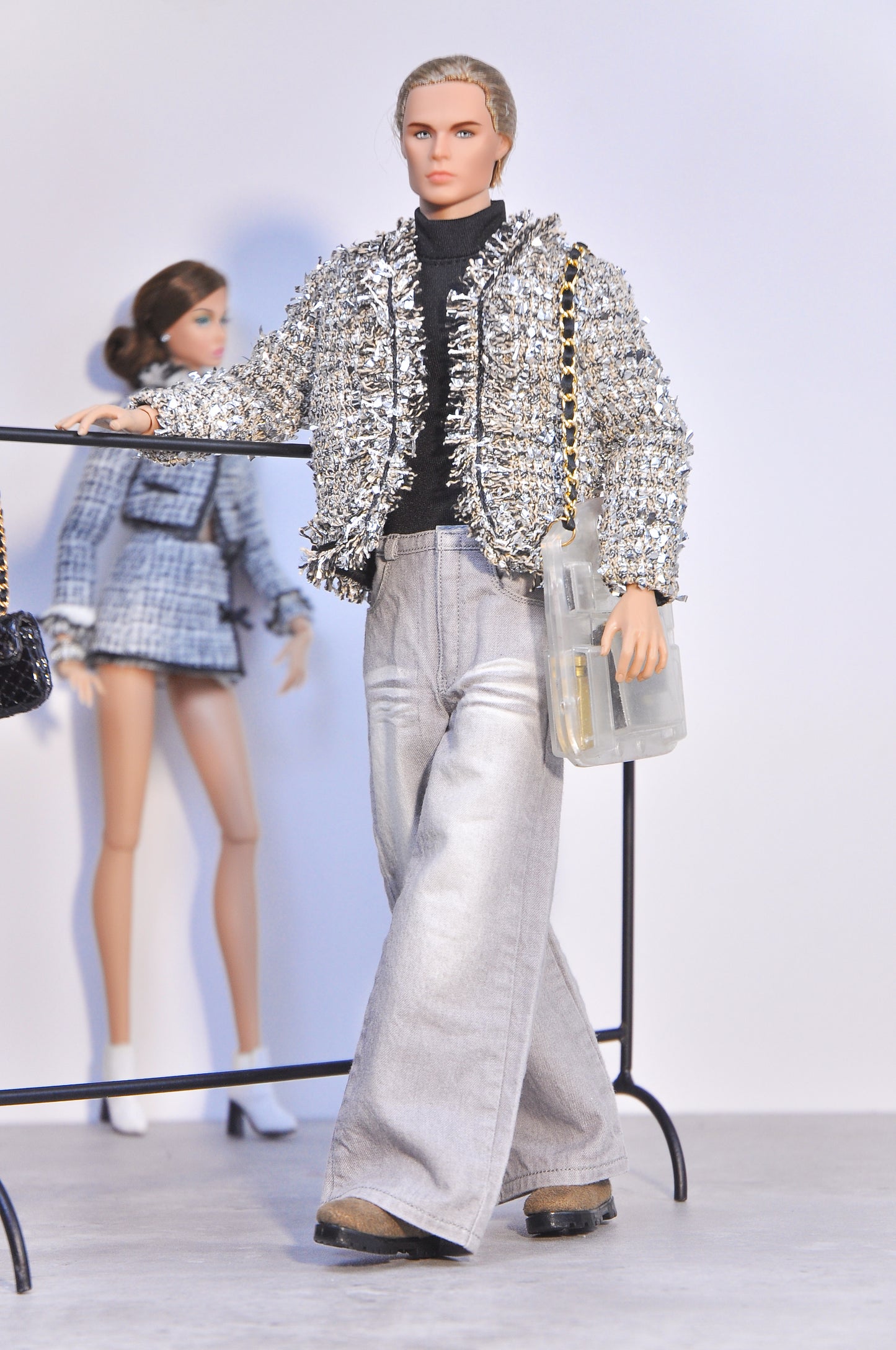 STYLE LAB | Boucle jacket, flare jeans & Black turtle neck Tshirt for FR Homme Doll